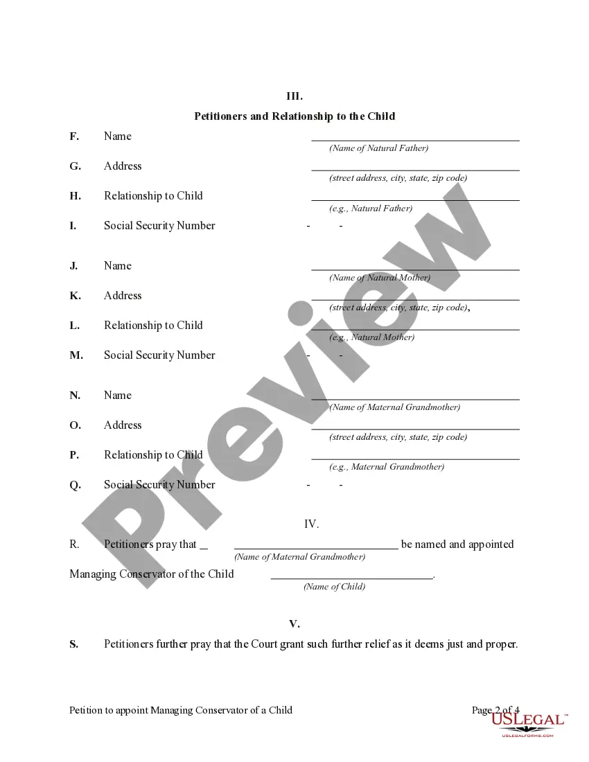 Preview Petition to Appoint Managing Conservator of a Child