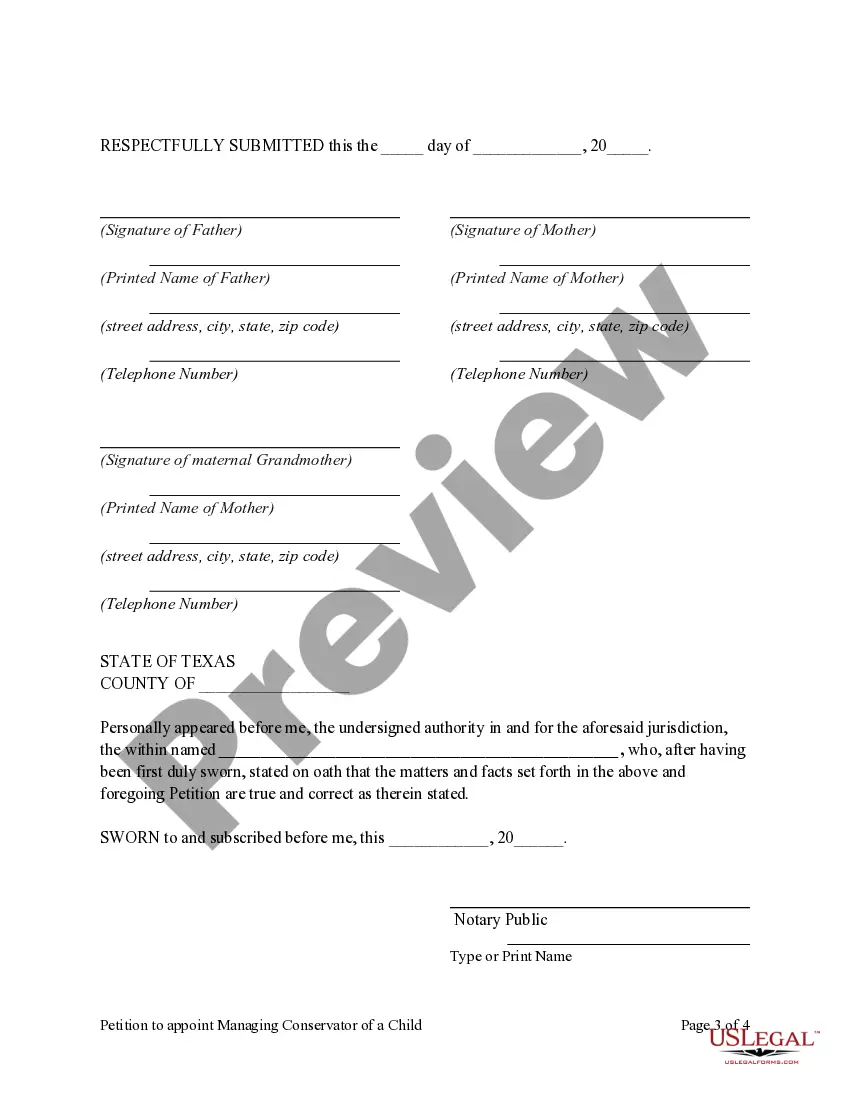 Preview Petition to Appoint Managing Conservator of a Child