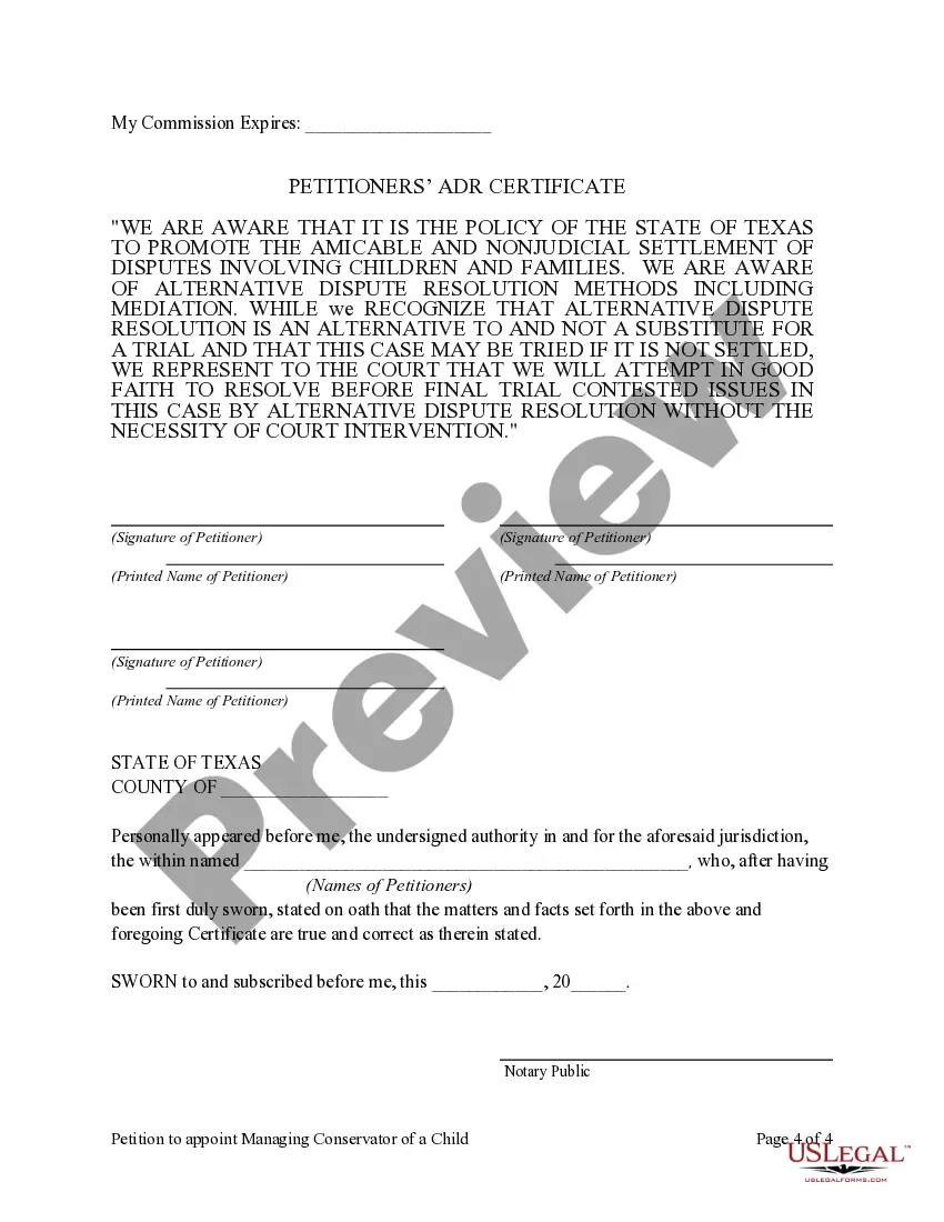 Preview Petition to Appoint Managing Conservator of a Child