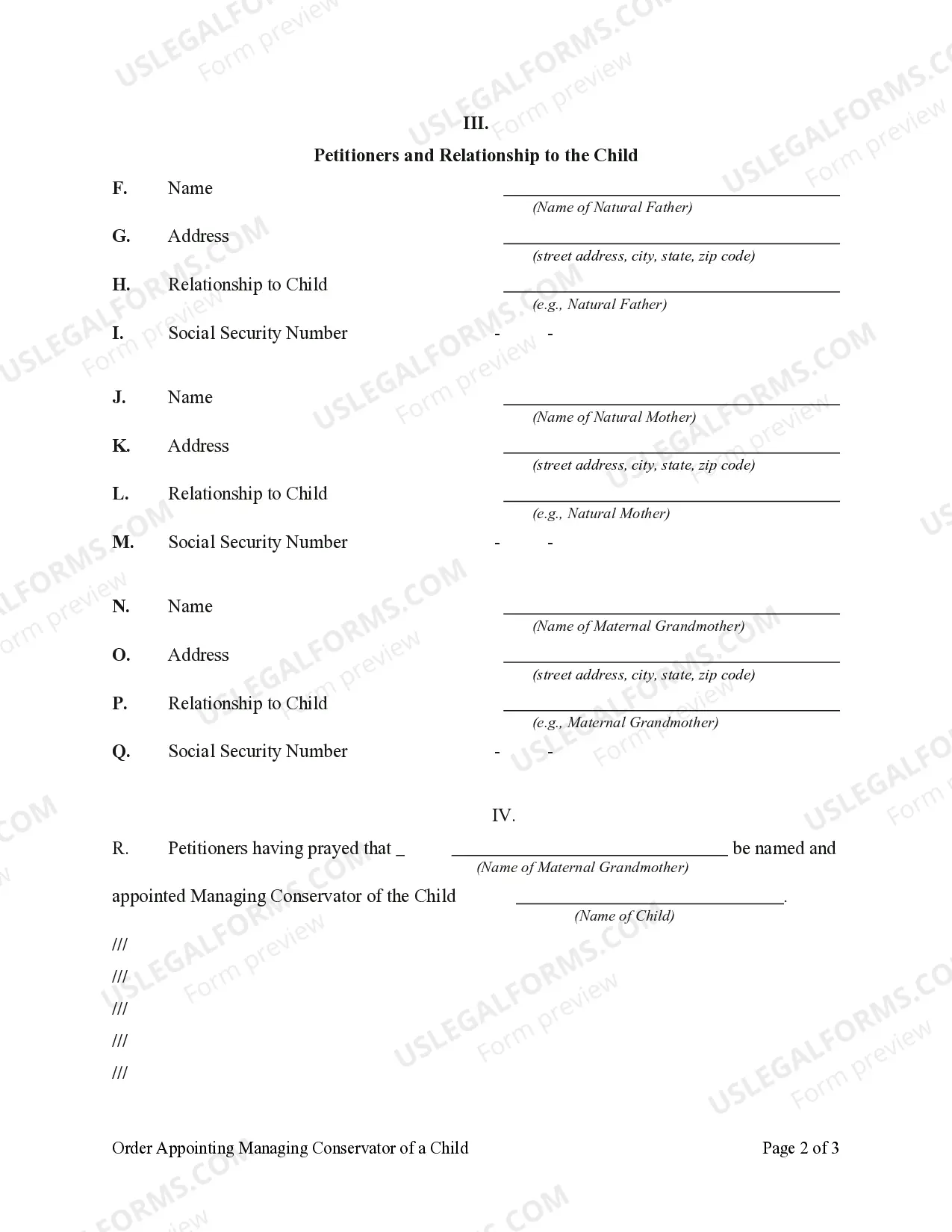 Preview Order Appointing Managing Conservator of a Child