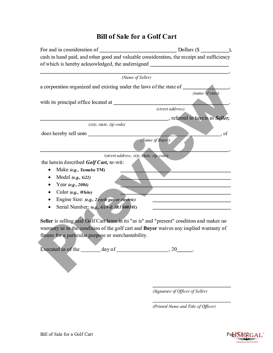 Texas Bill Of Sale For A Golf Cart Tx Sale Form Us Legal Forms