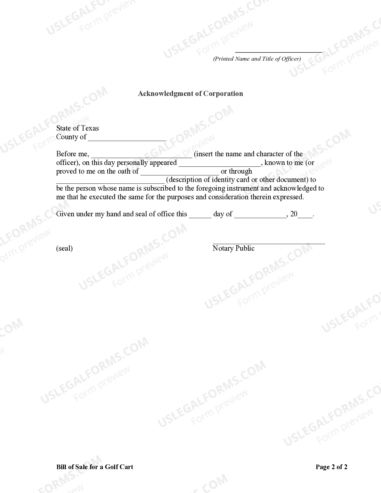 Preview Bill of Sale for a Golf Cart