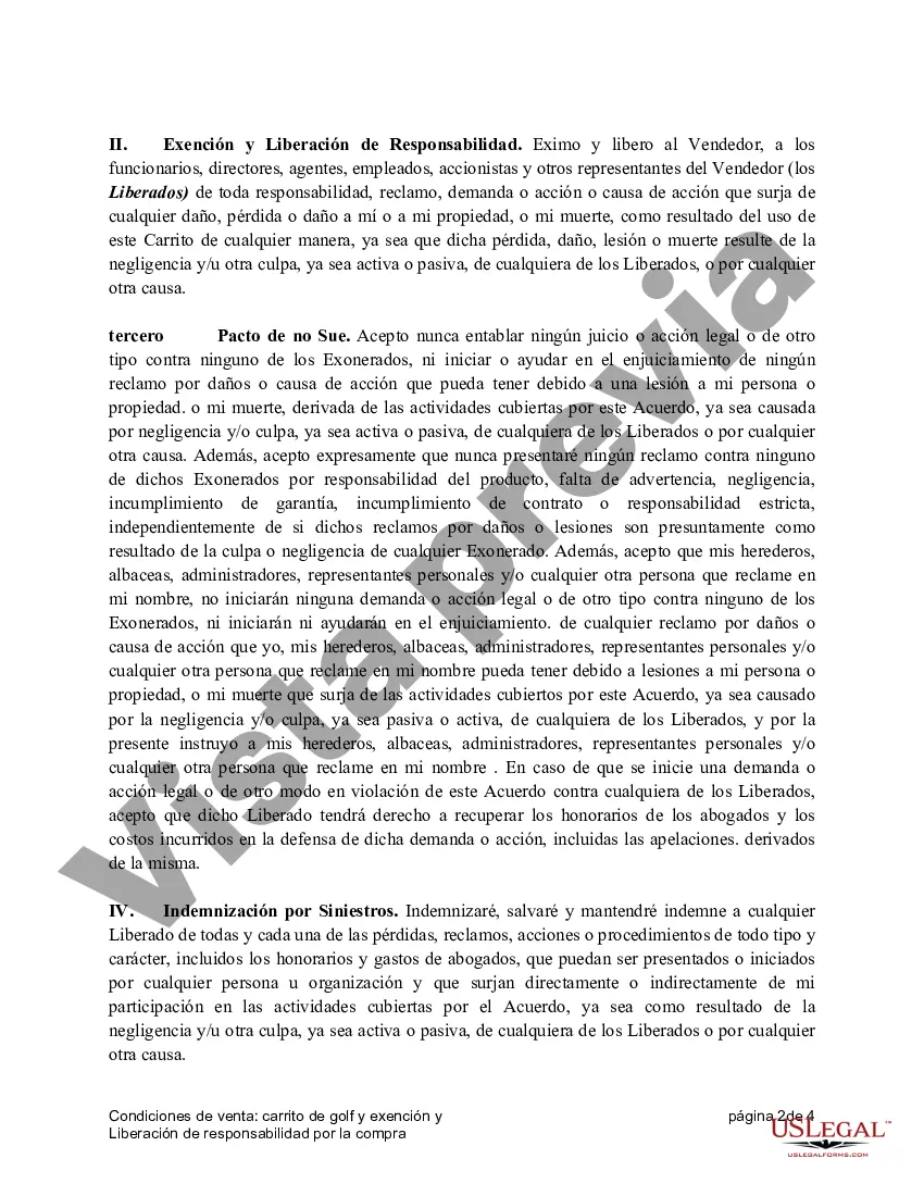 Preview Condiciones de venta de carritos de golf y renuncia y liberación de responsabilidad por la compra