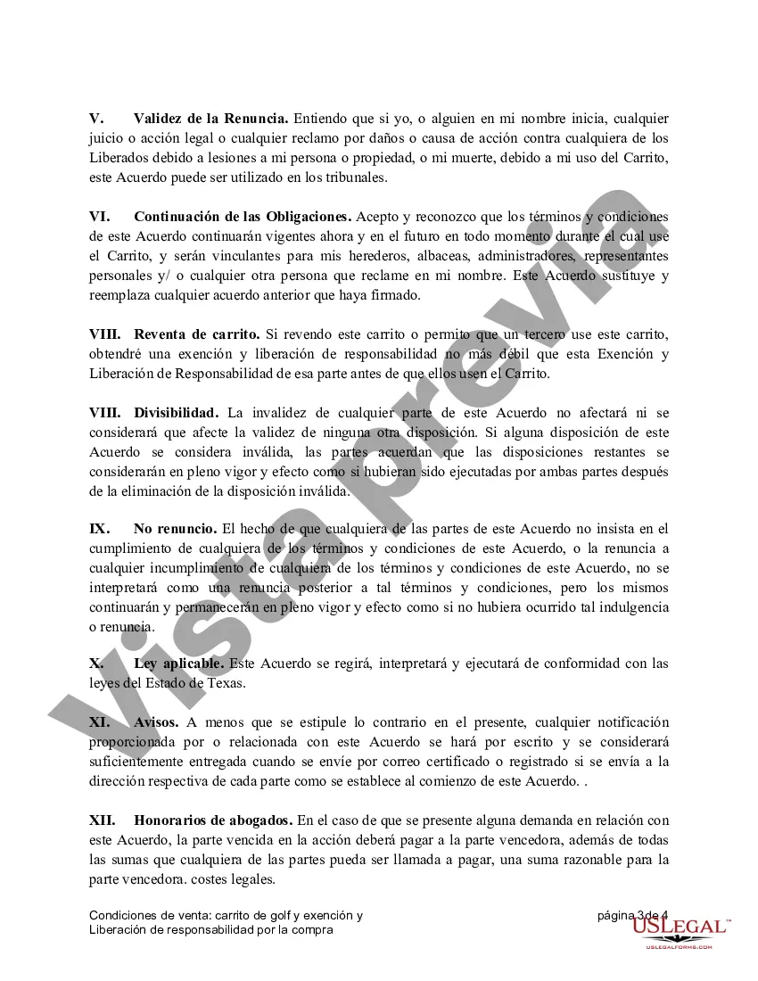 Preview Condiciones de venta de carritos de golf y renuncia y liberación de responsabilidad por la compra