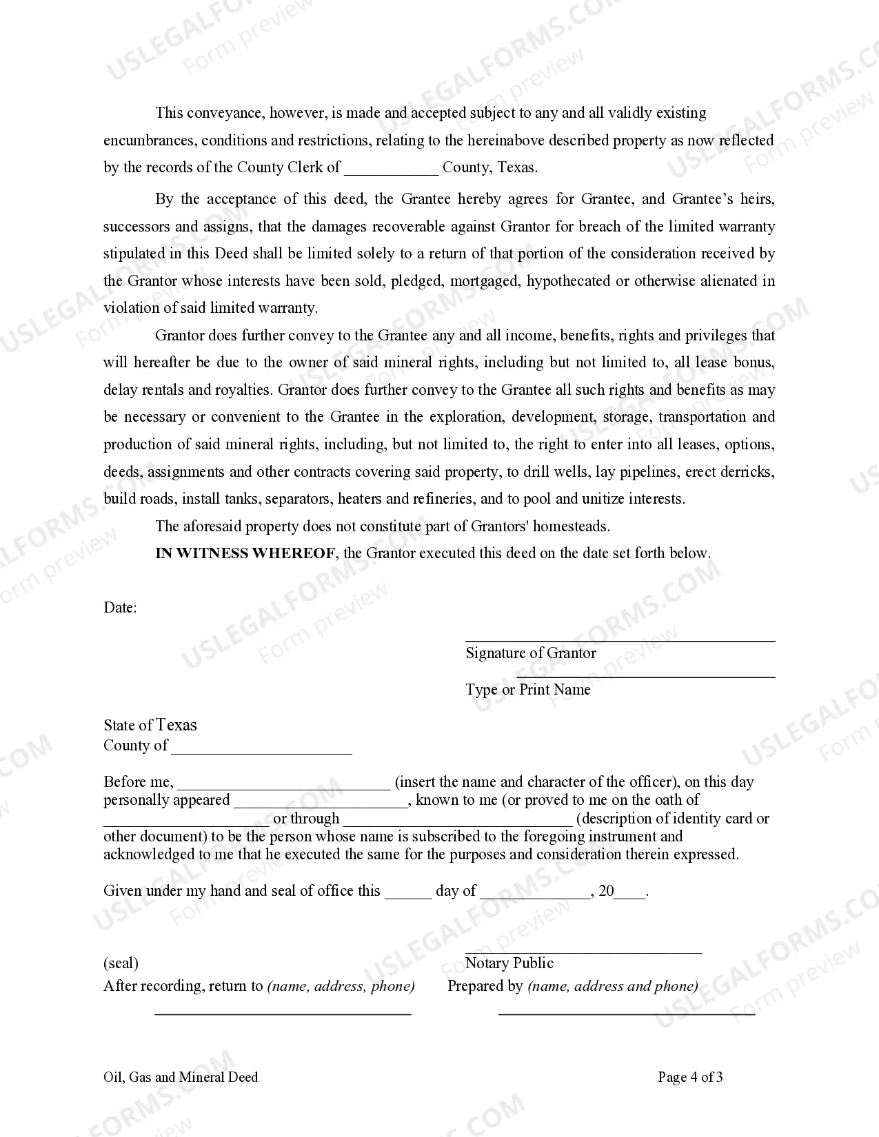 Preview Oil, Gas and Mineral Deed - Individual to Individual
