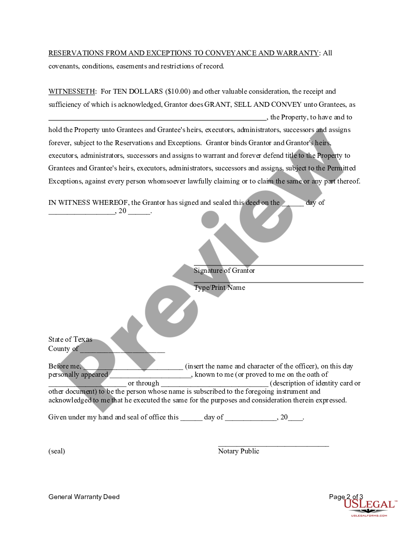 Texas General Warranty Deed - One Individual to Four Individuals with ...