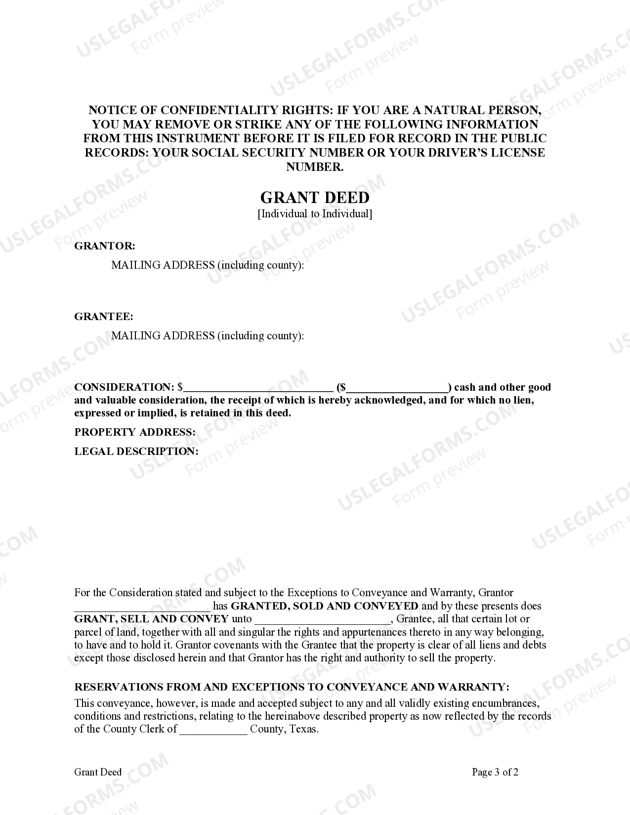 Preview Grant Deed from an Individual to an Individual