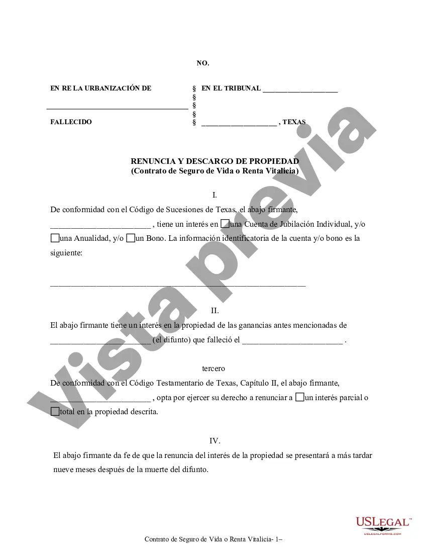 Preview Renuncia y Renuncia de Bienes del Seguro de Vida o Contrato de Renta Vitalicia