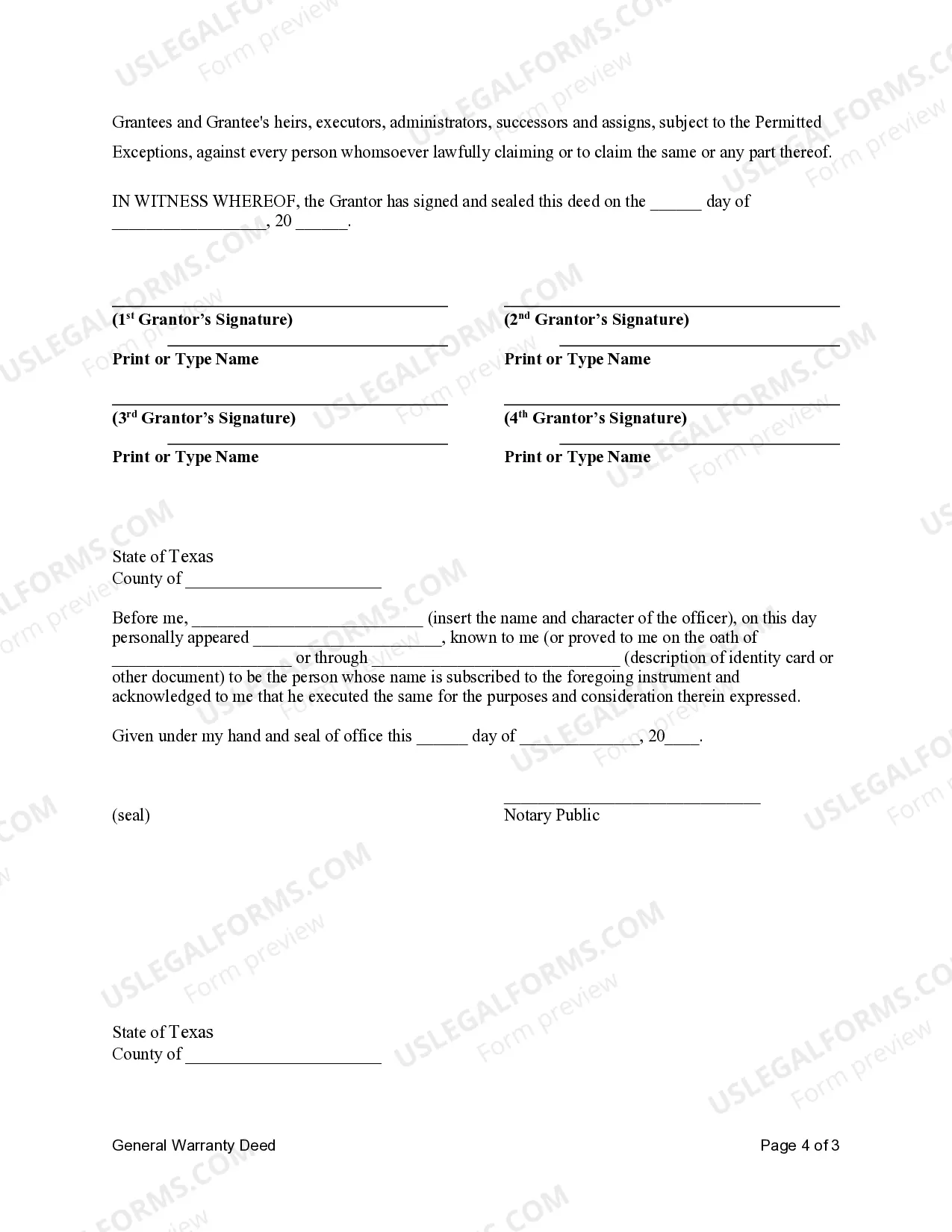 Preview General Warranty Deed from Four Individual Grantors to One Grantee