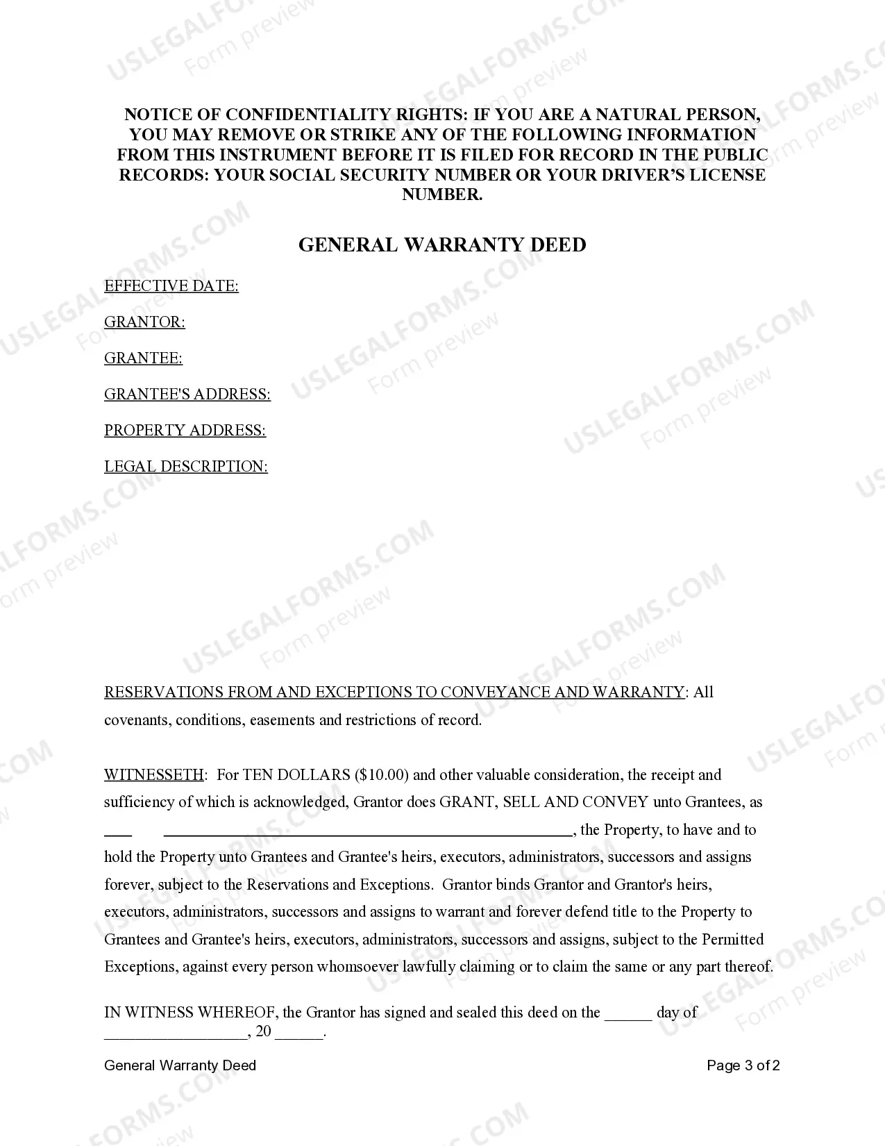 Preview General Warranty Deed - Trust to Individual