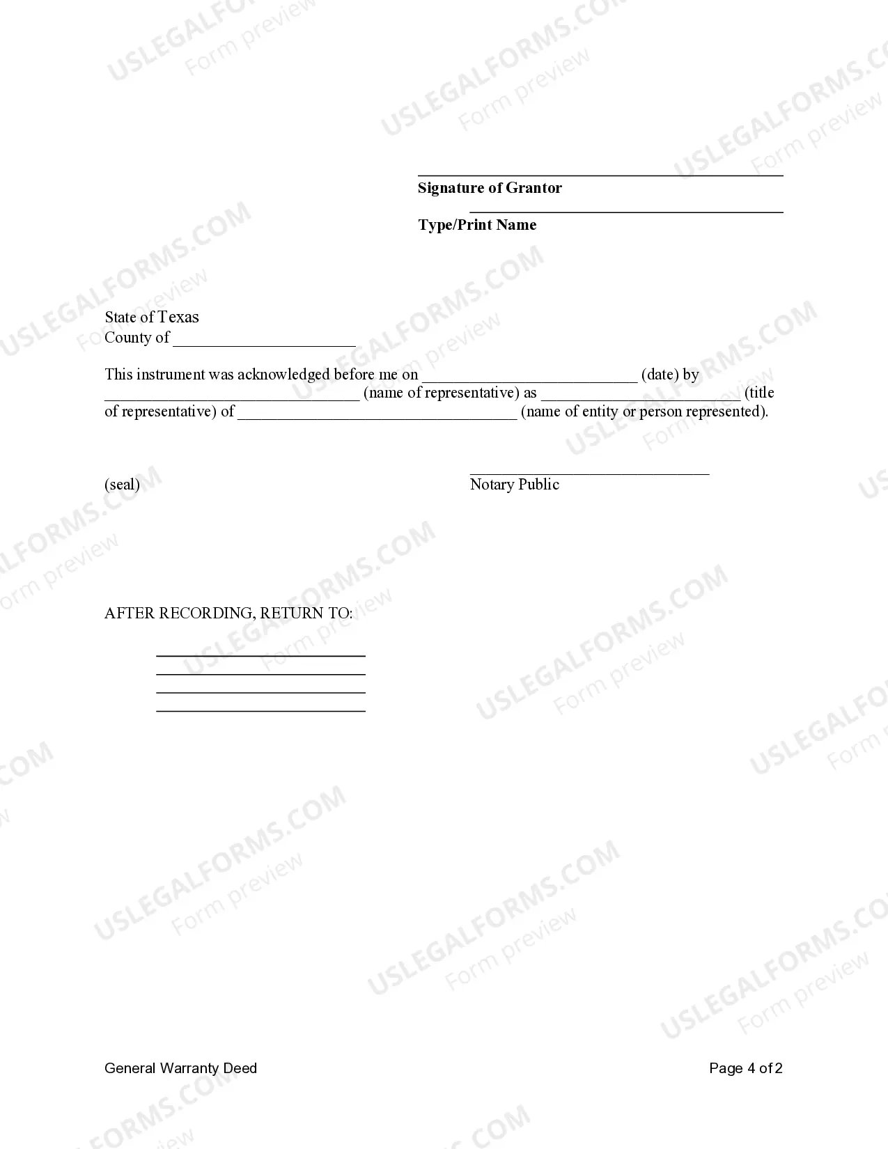 Preview General Warranty Deed - Trust to Individual