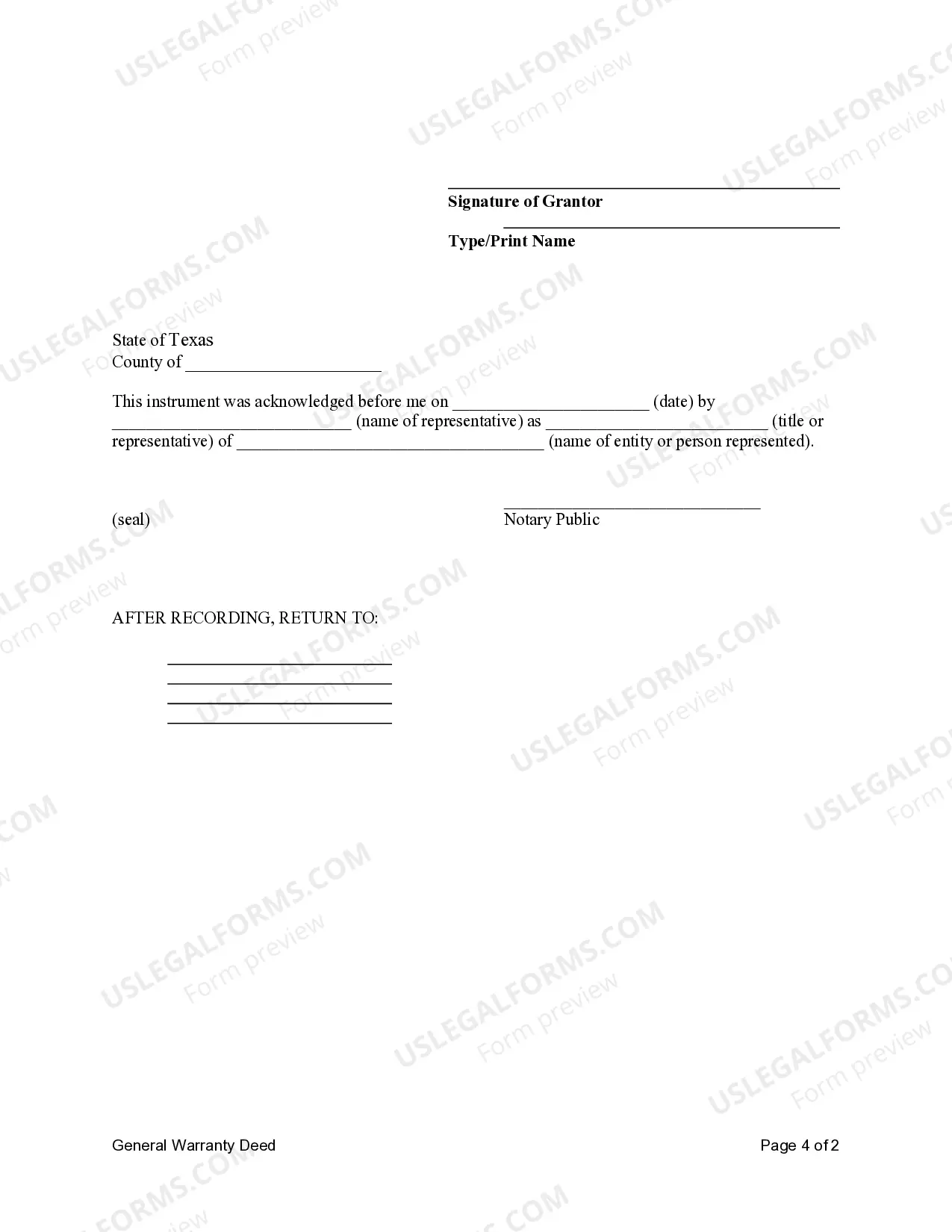 Preview General Warranty Deed conveying a Life Estate from a Family Trust to an Individual