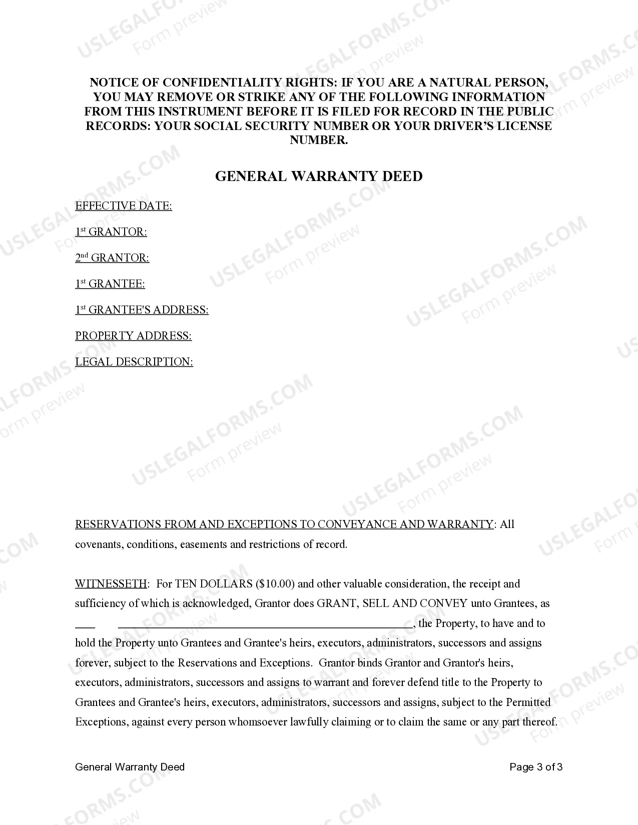 Preview General Warranty Deed from Two Individuals to One Individual