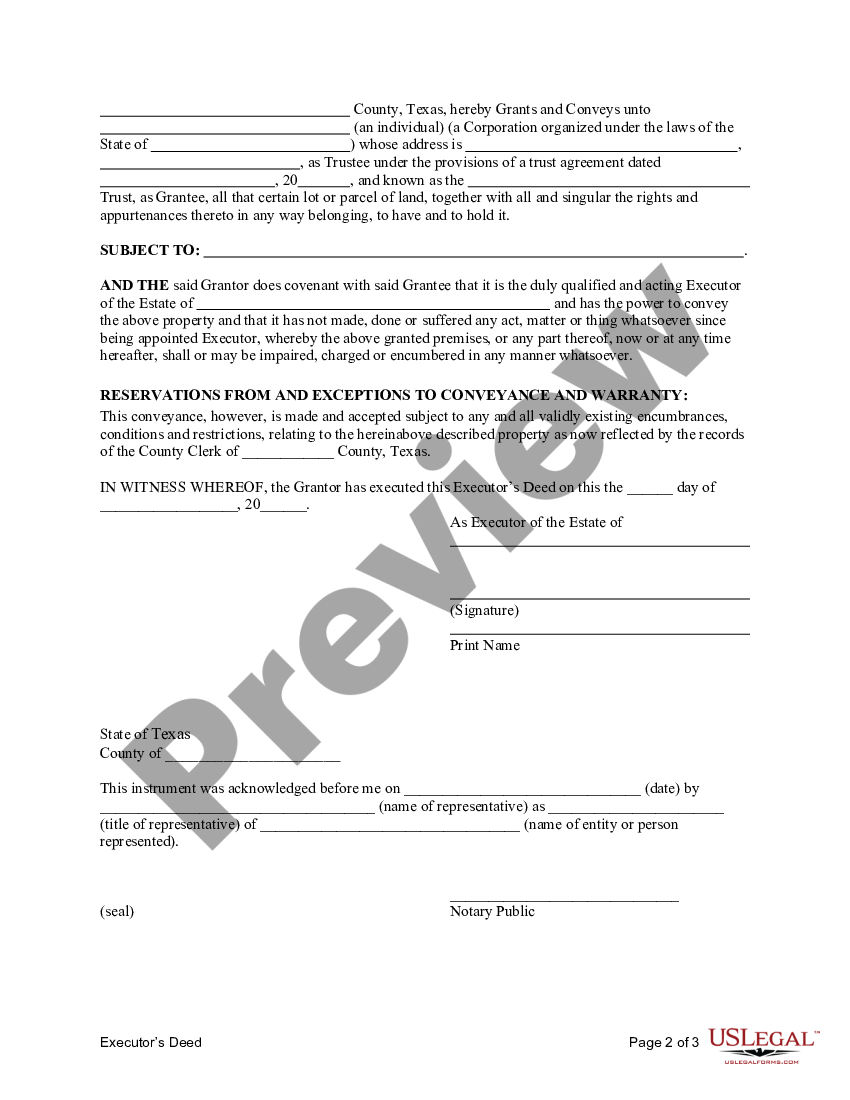 Texas Executors Deed Of Distribution To A Trust Distribution To Trust Us Legal Forms 9310