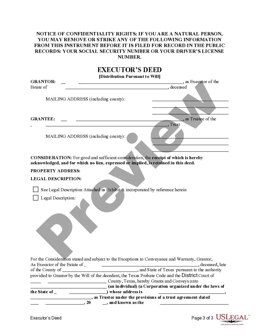 Preview Executors Deed of Distribution to a Trust