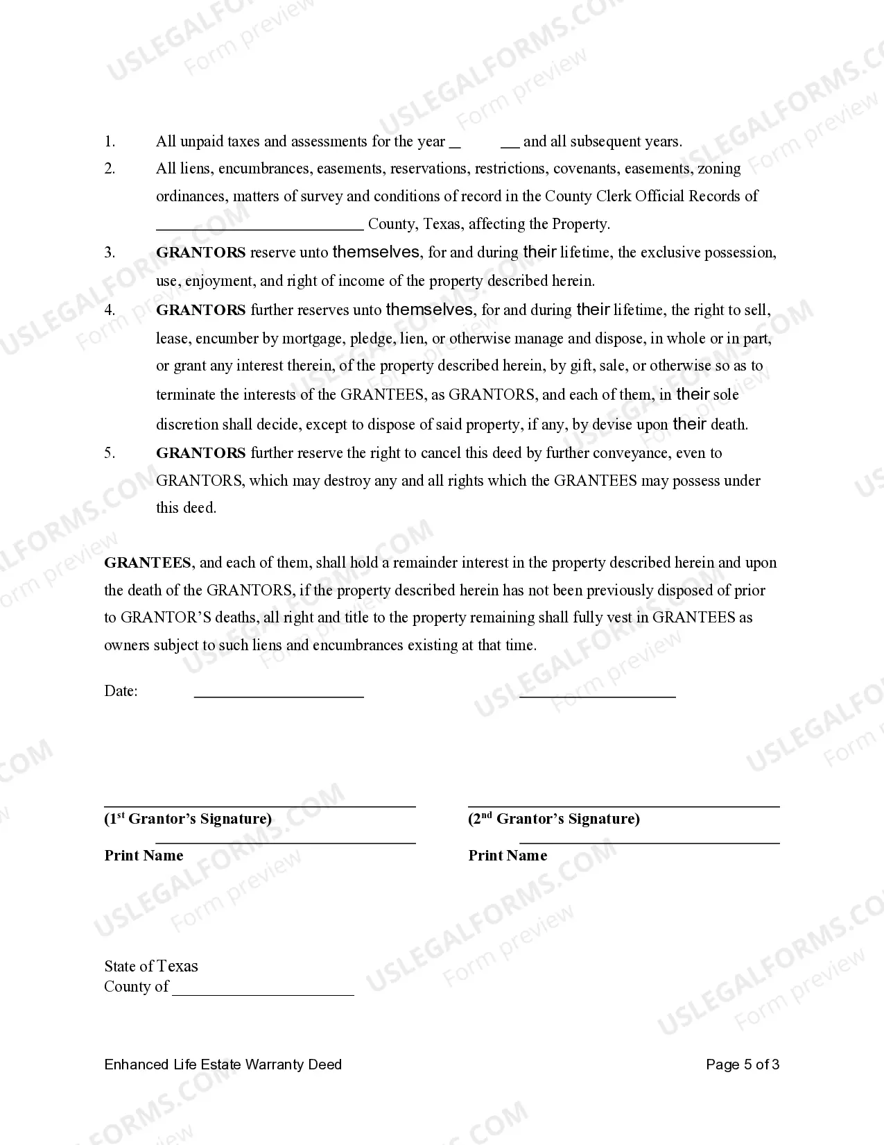 Preview Enhanced Life Estate or Lady Bird Warranty Deed from Husband and Wife to Husband and Wife