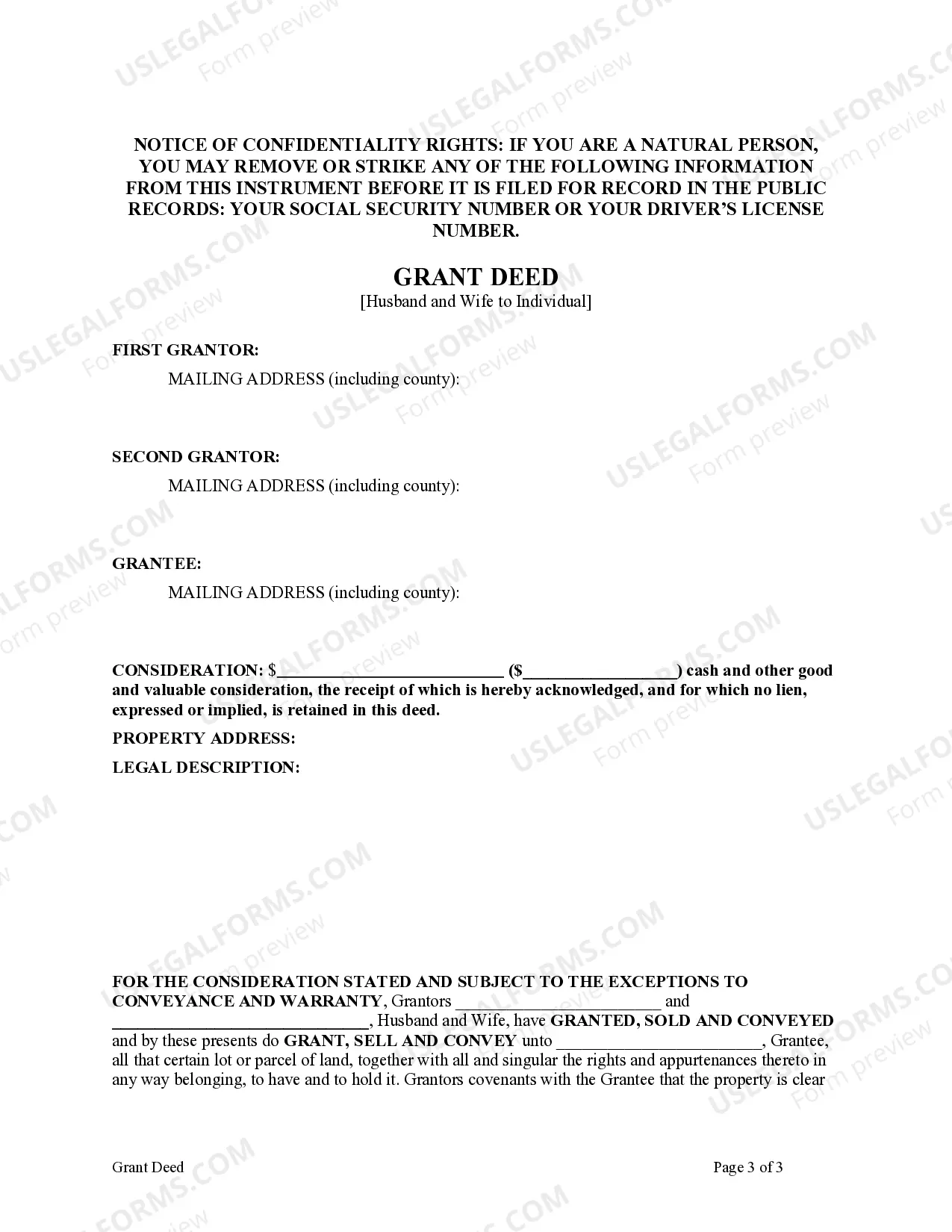 Preview Grant Deed - Husband and Wife to Individual