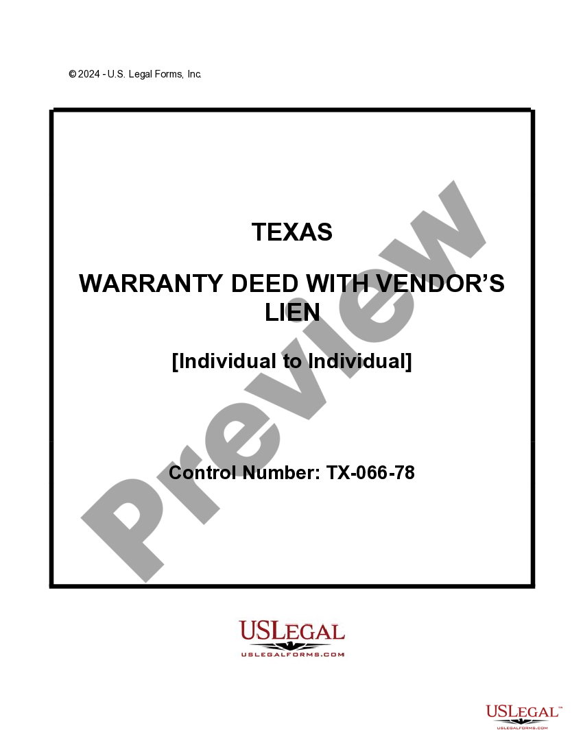 Texas General Warranty Deed with Vendor's Lien Warranty Deed With