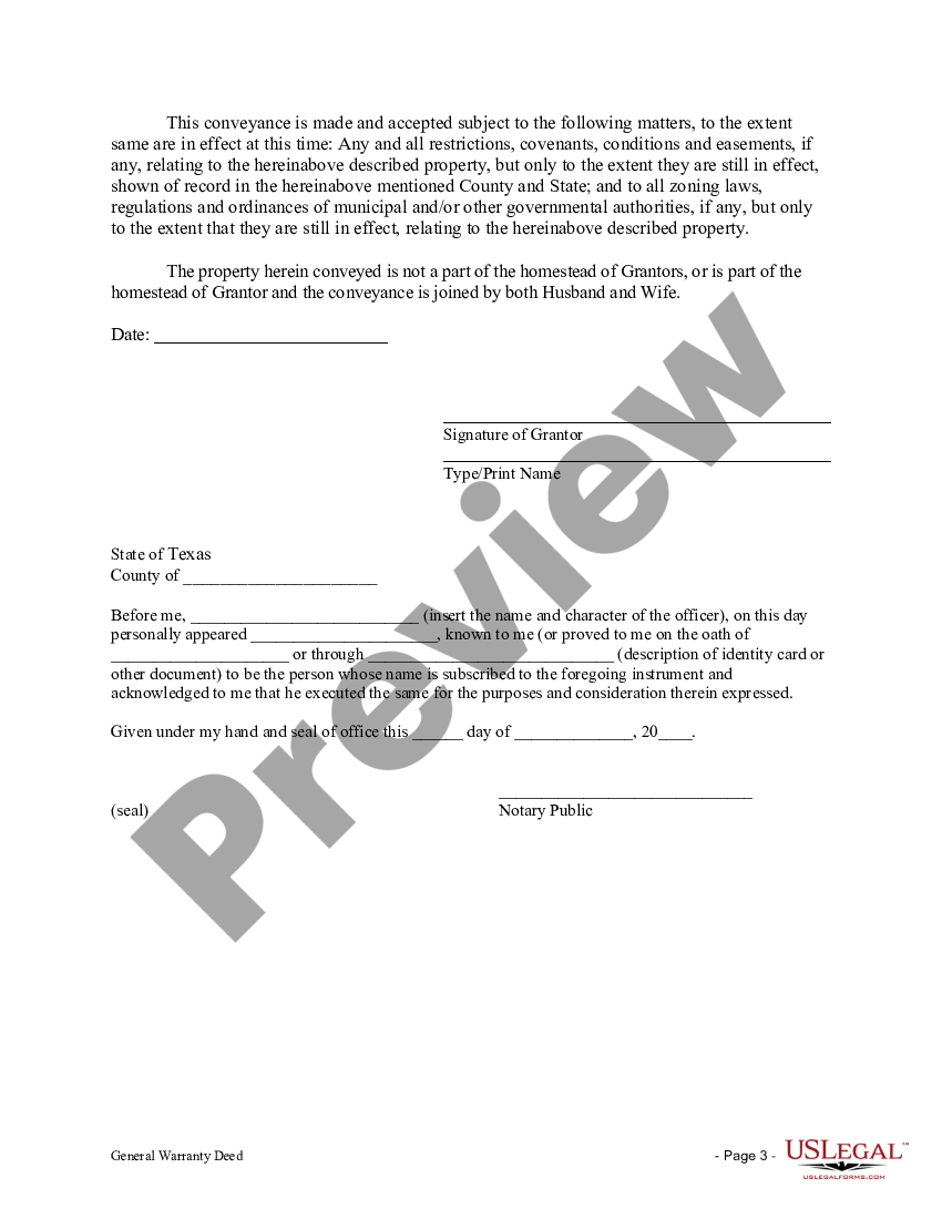 Texas General Warranty Deed with Vendor's Lien - Warranty Deed With ...