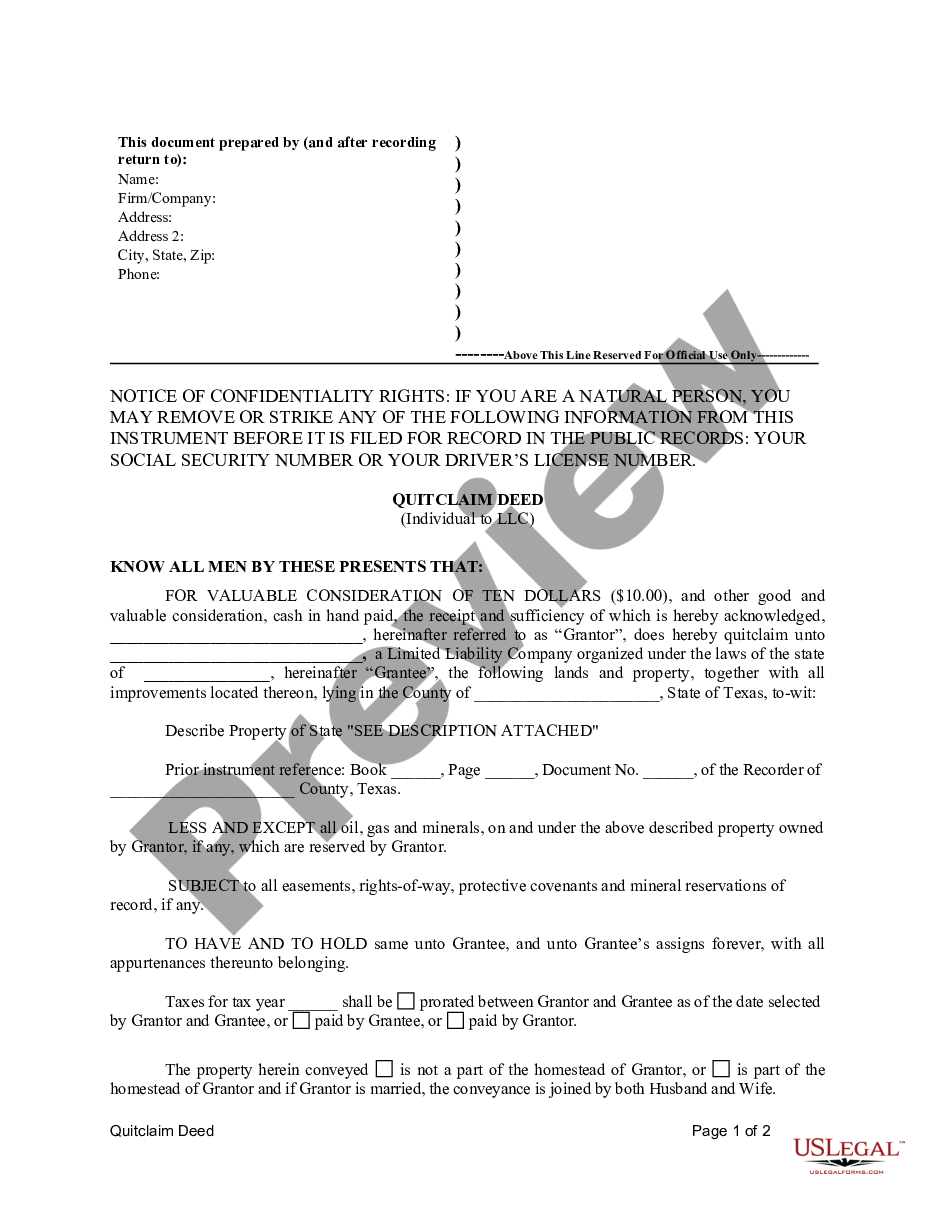 sample of completed quit claim deed form