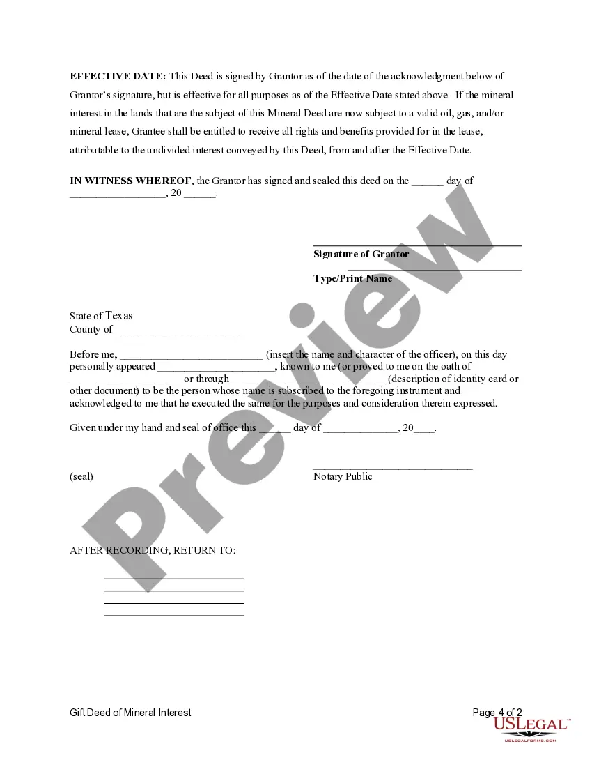 Preview Gift Deed of Mineral Interest - Individual to Individual