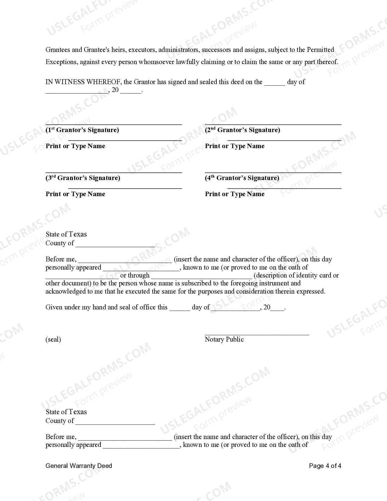 Preview General Warranty Deed from Four Grantors to One Grantee