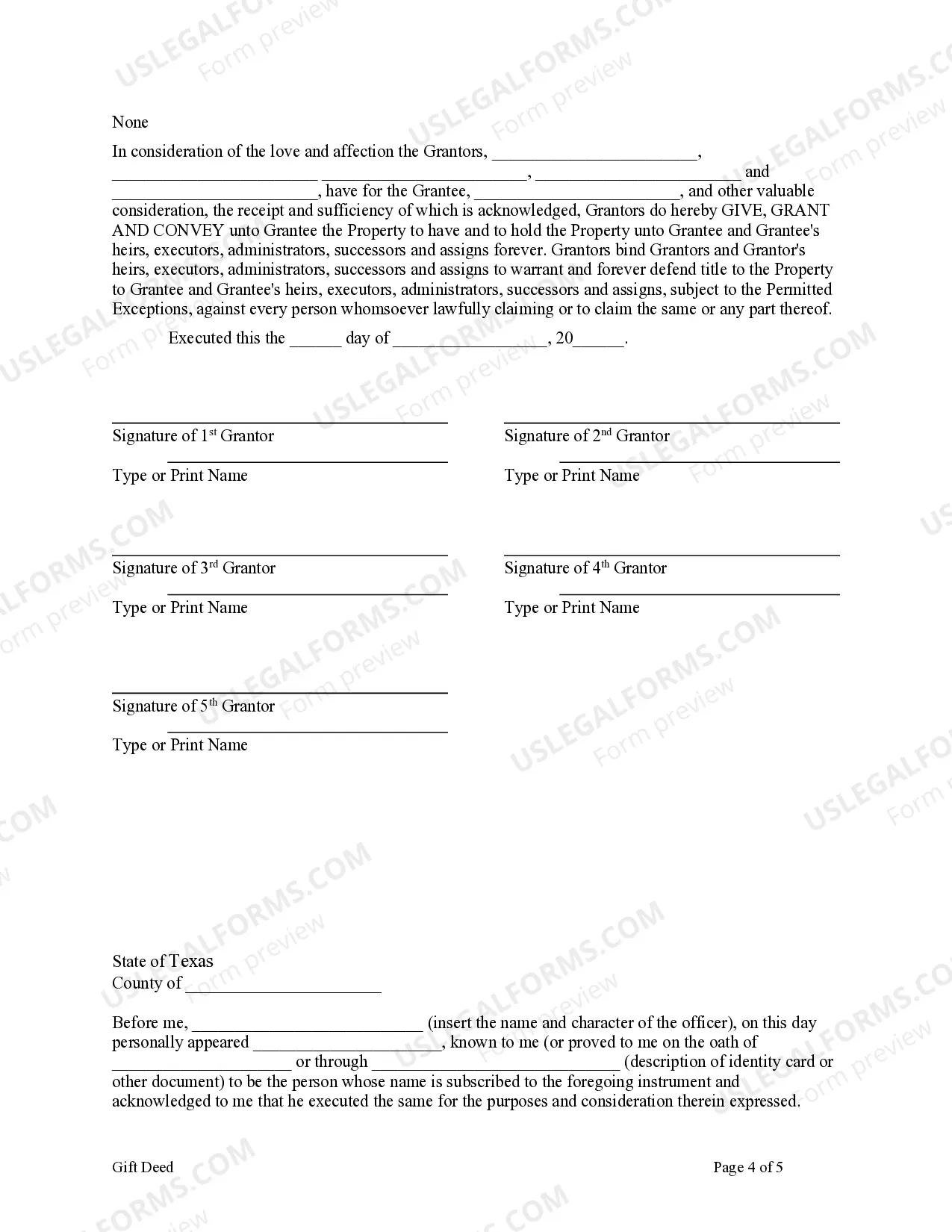 Preview Gift Deed from Five Grantors to One Grantee