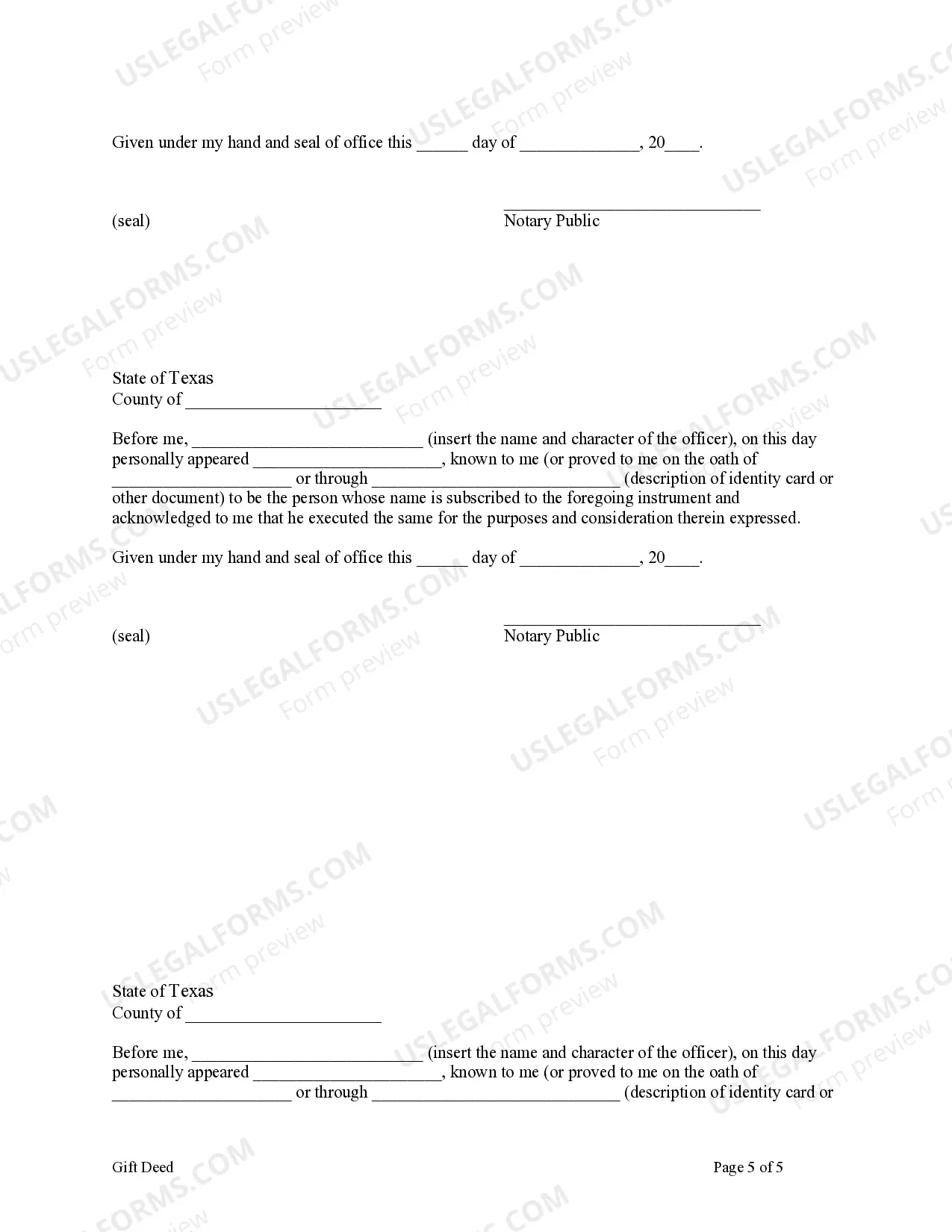 Preview Gift Deed from Five Grantors to One Grantee