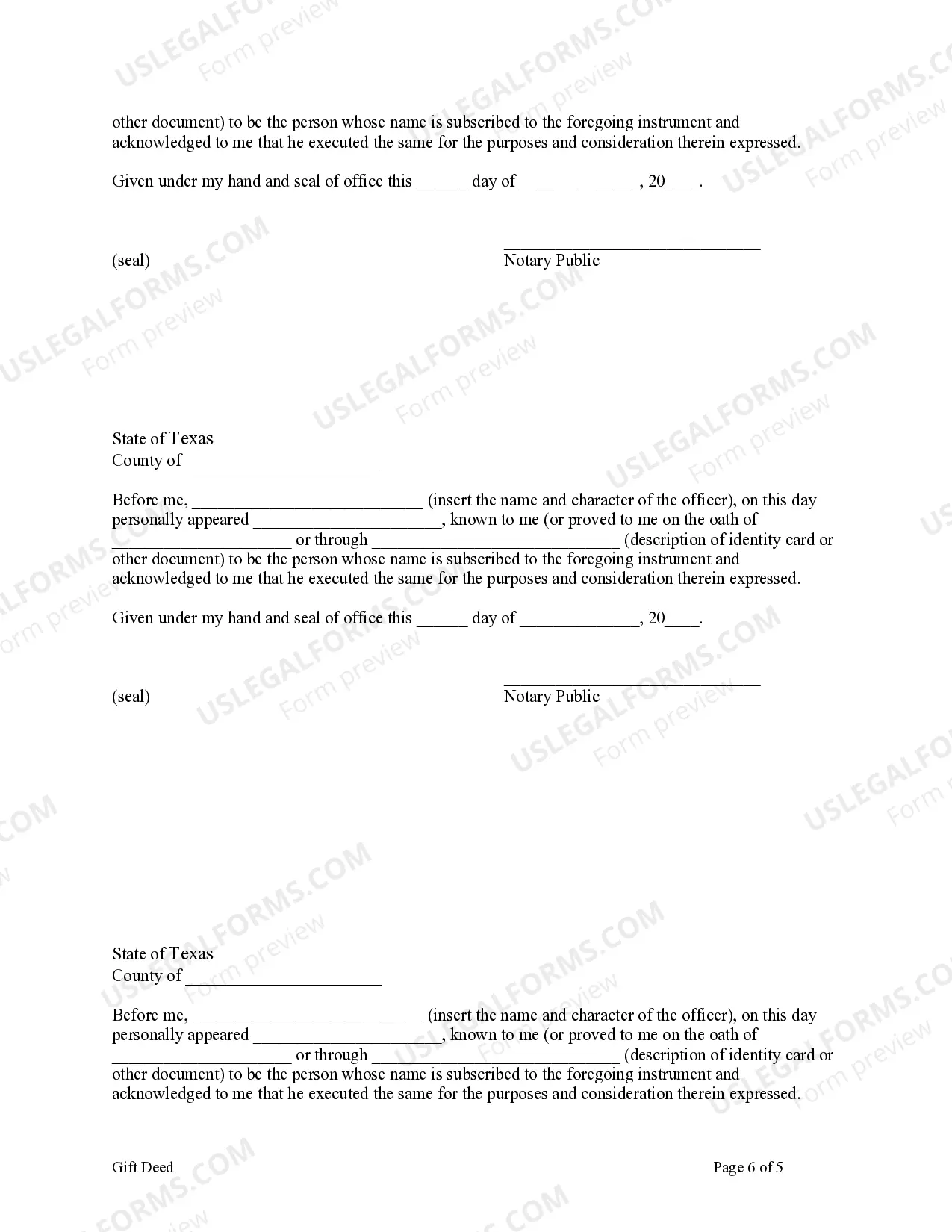 Preview Gift Deed from Five Grantors to One Grantee