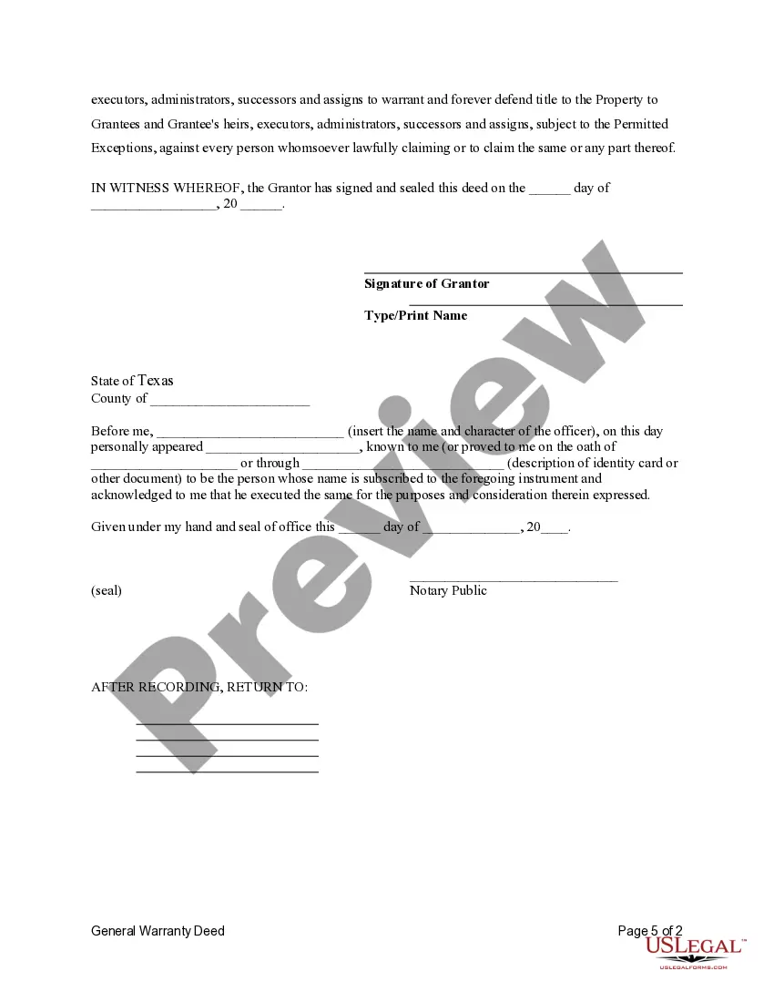 Preview General Warranty Deed from an Individual to Two Individuals with a Reserved Life Estate in Grantor