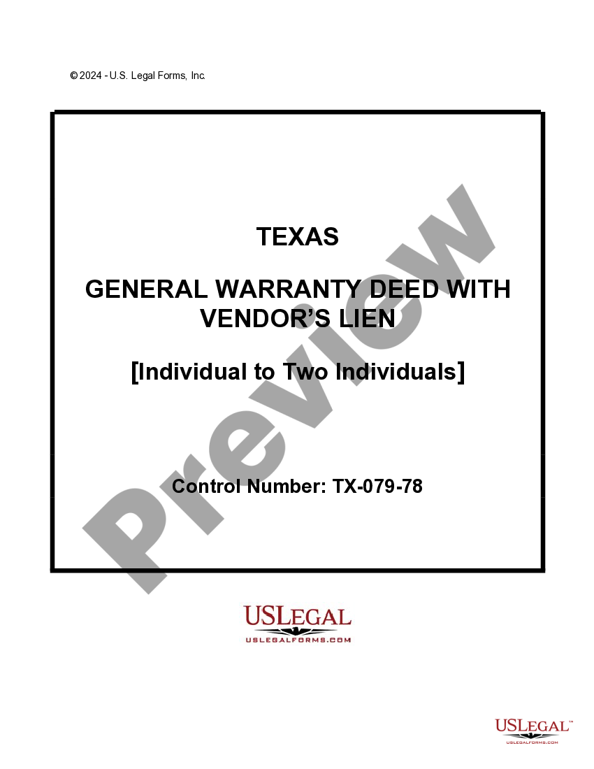 Texas General Warranty Deed with Vendors Lien Cash Warranty Deed US Legal Forms