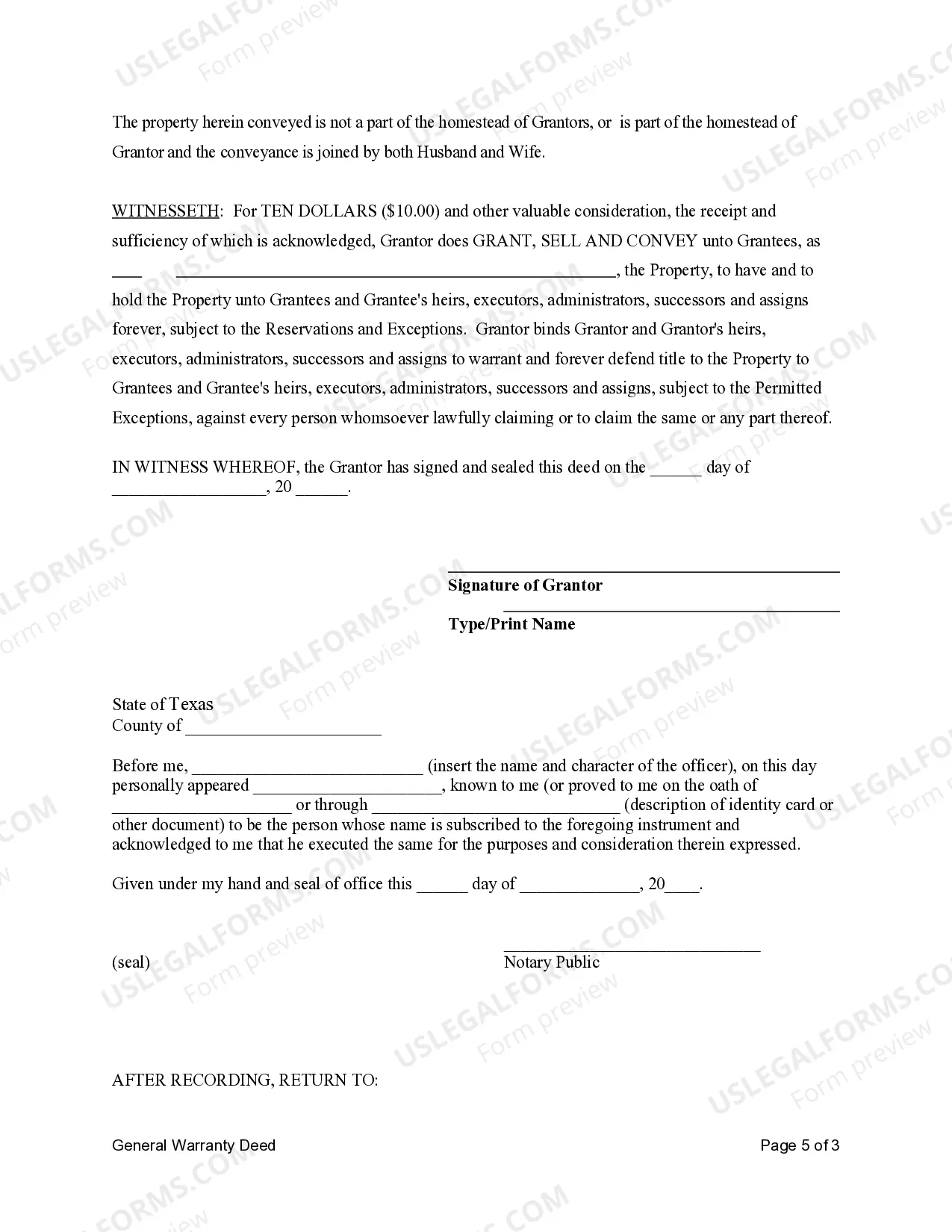 Preview General Warranty Deed with Vendors Lien