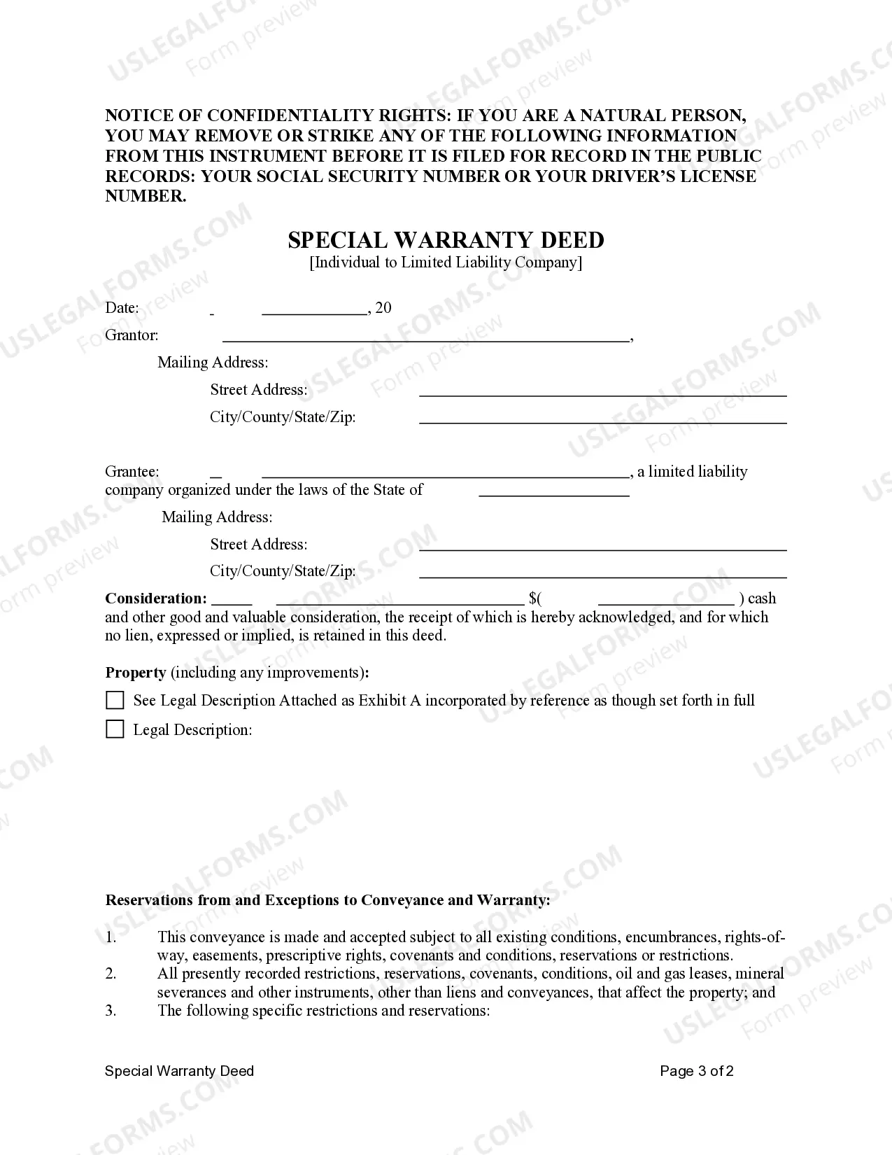 Preview Special Warranty Deed - Individual to LLC