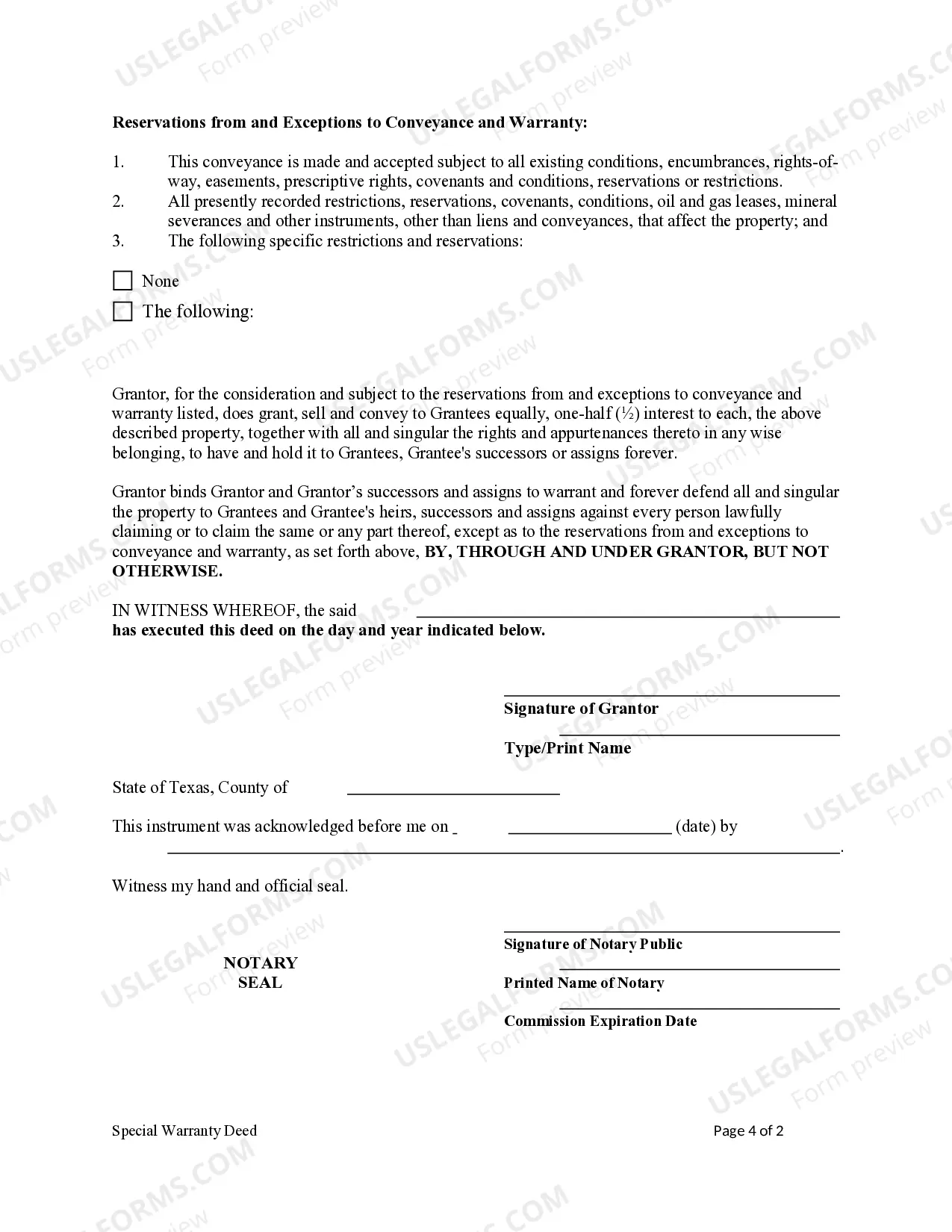 Preview Special Warranty Deed - Individual to Two Trusts