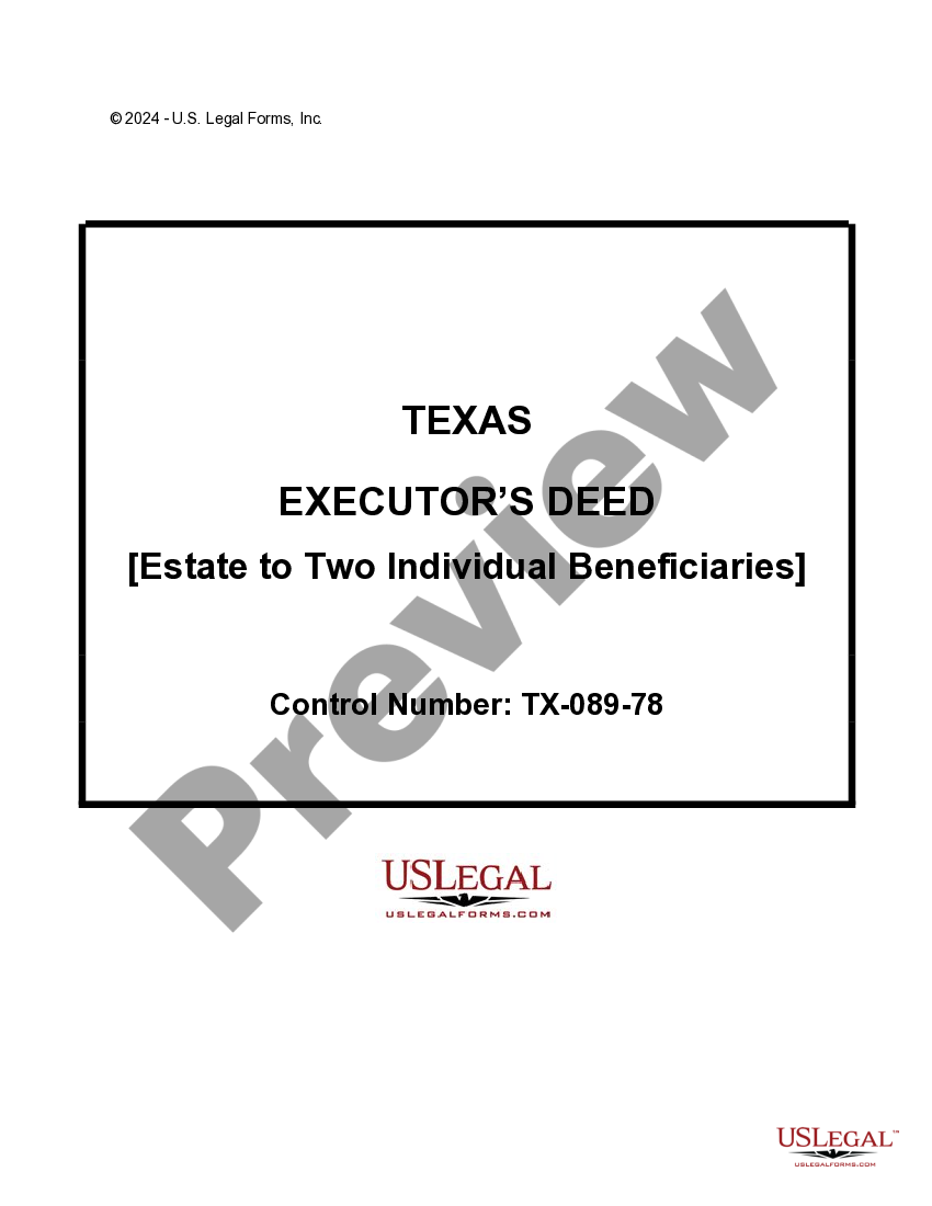 Texas Executor's Deed Estate to Two Beneficiaries Texas Executor