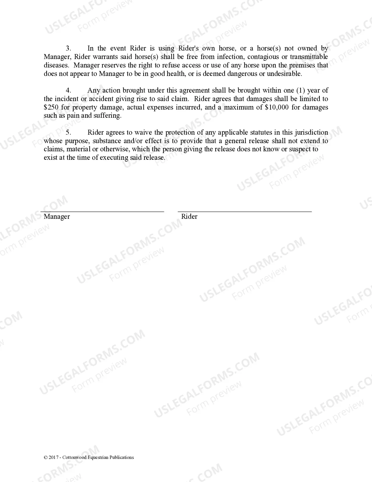 texas release of liability owner rider - horse equine forms