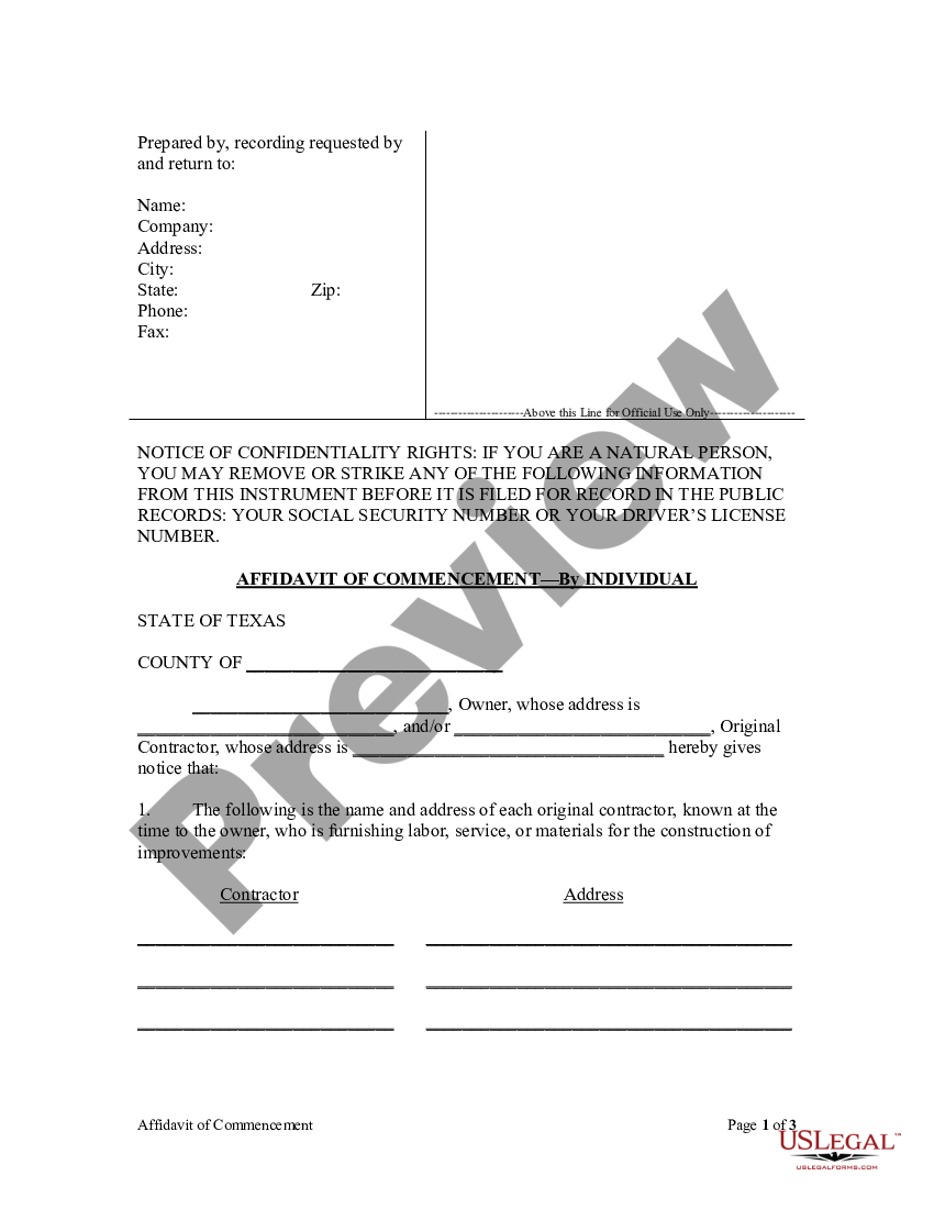 Texas Affidavit of Commencement - Affidavit Of Commencement | US Legal ...