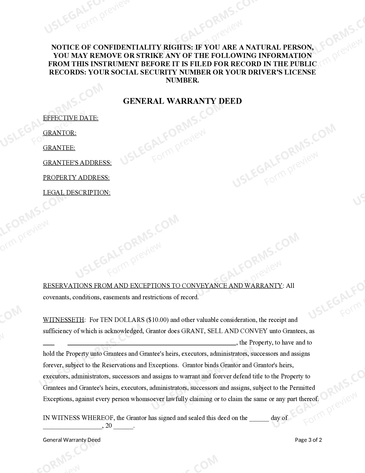 Preview General Warranty Deed from General Partnership to Limited Liability Company