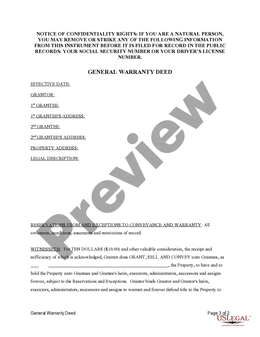 Preview General Warranty Deed from a Corporation to Two (2) Corporations
