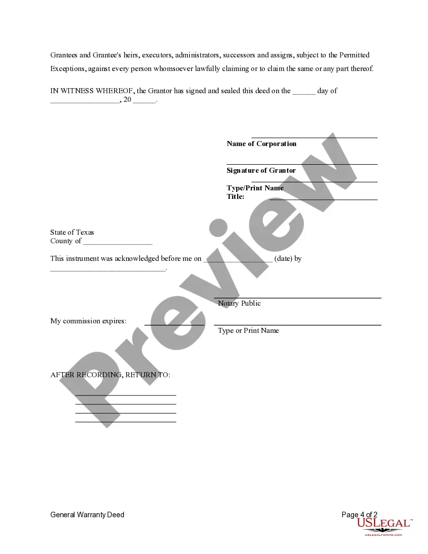 Preview General Warranty Deed from a Corporation to Two (2) Corporations