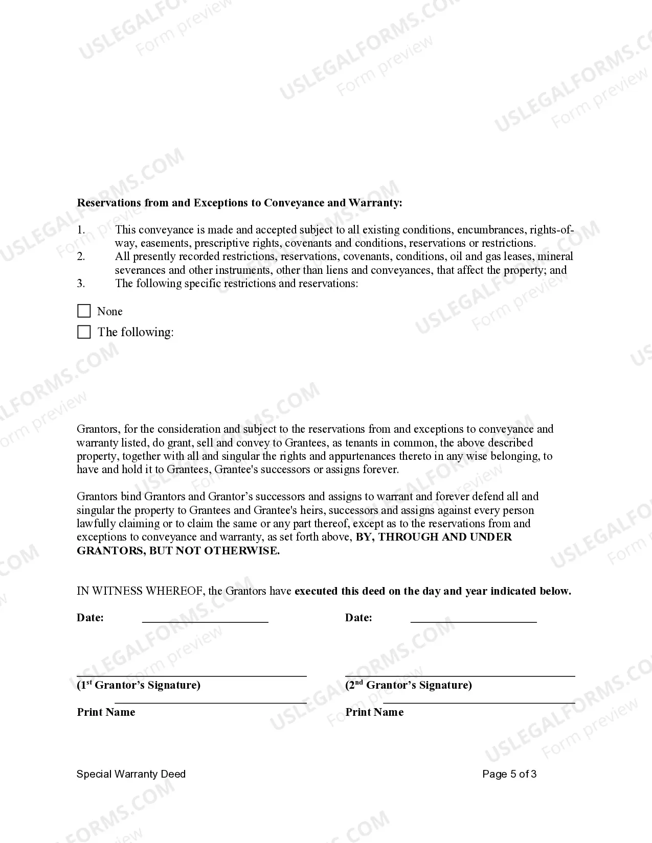 Preview Special Warranty Deed from Two Individuals to Three Individuals