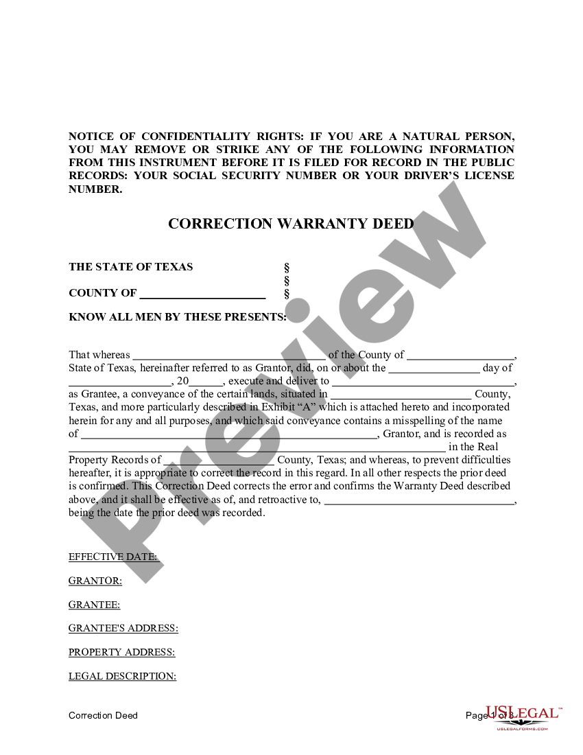 Sugar Land Texas Correction Warranty Deed Correction Warranty Deed Form Texas Us Legal Forms 4651