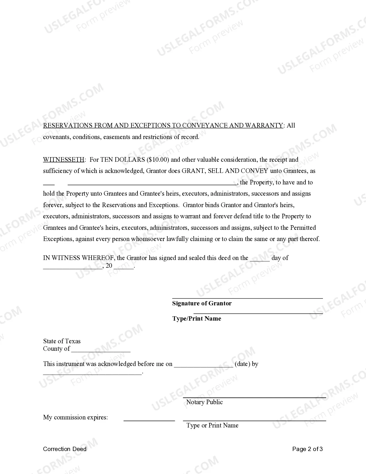 Preview Correction Warranty Deed