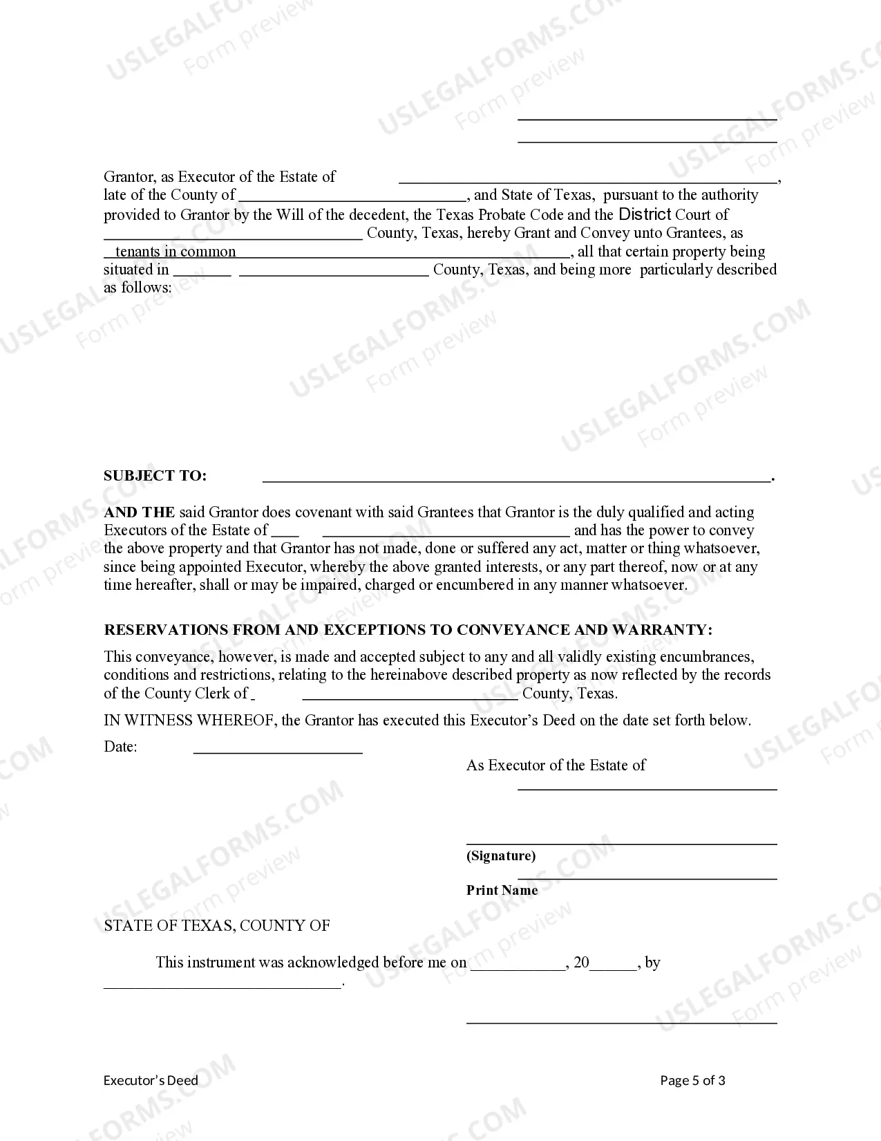 Preview Executor's Deed - Estate to Five Beneficiaries