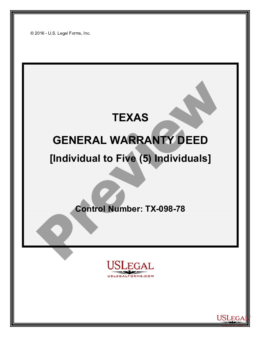 Texas General Warranty Deed from Individual to Five (5) Individuals