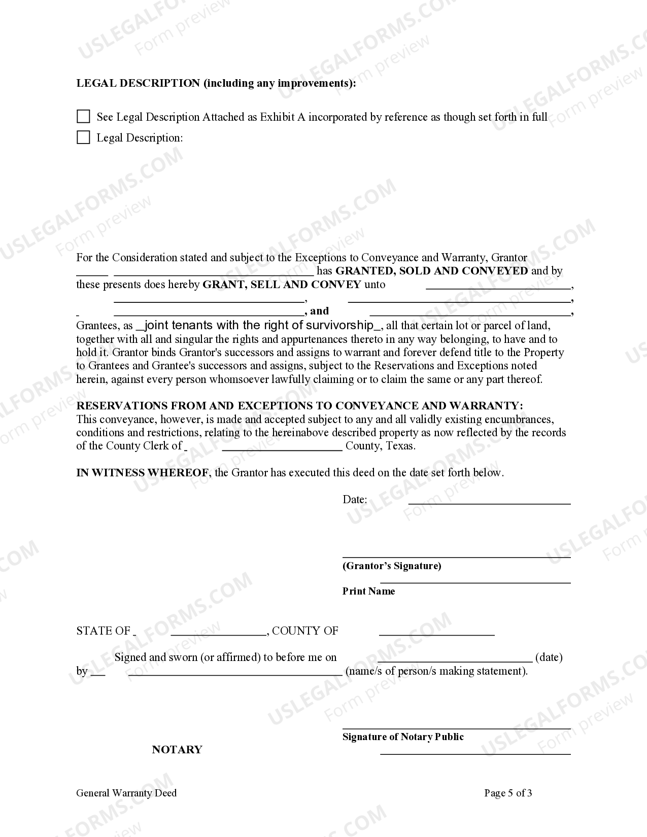 Texas General Warranty Deed from Individual to Five (5) Individuals General Warranty Deed US