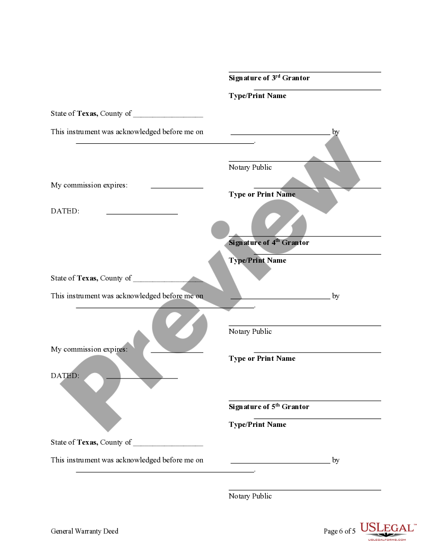 Houston Texas General Warranty Deed Transferring Life Estate from Six