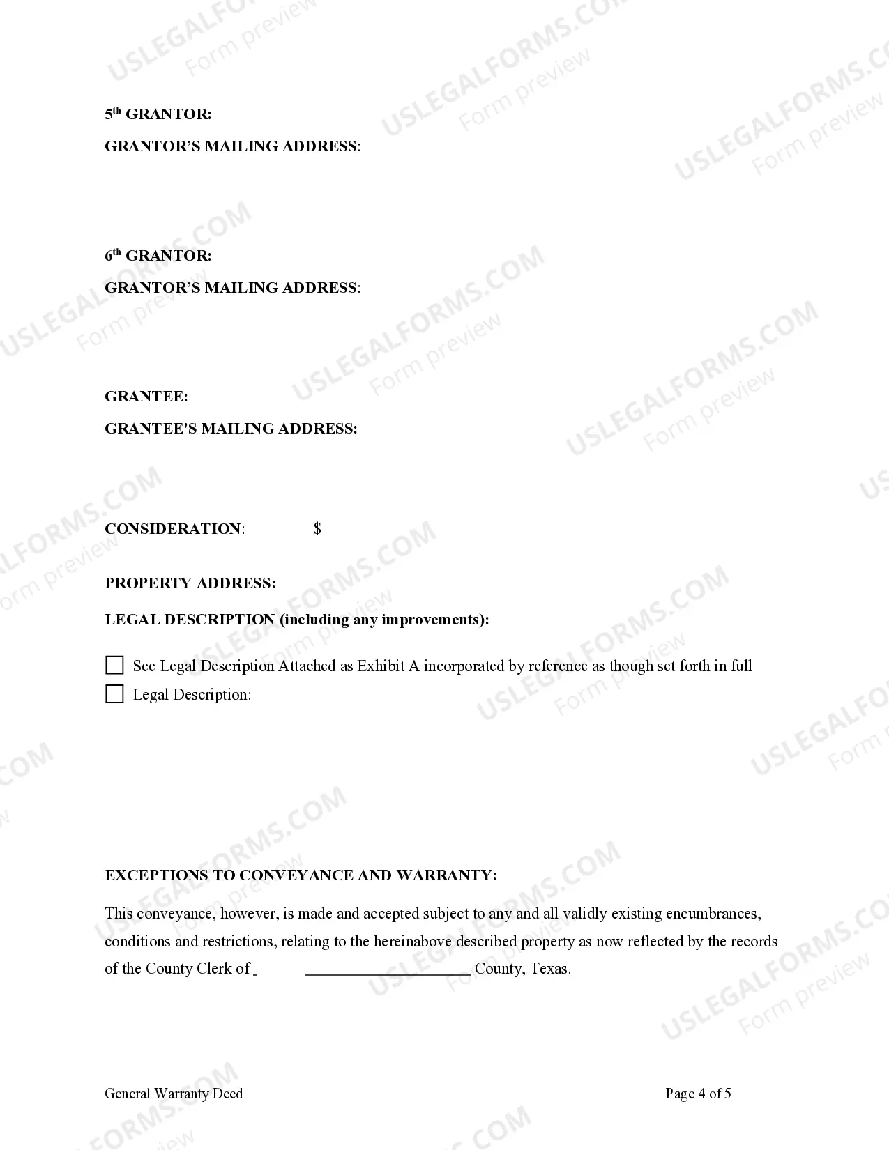 Preview General Warranty Deed Transferring Life Estate from Six Individuals to an Individual