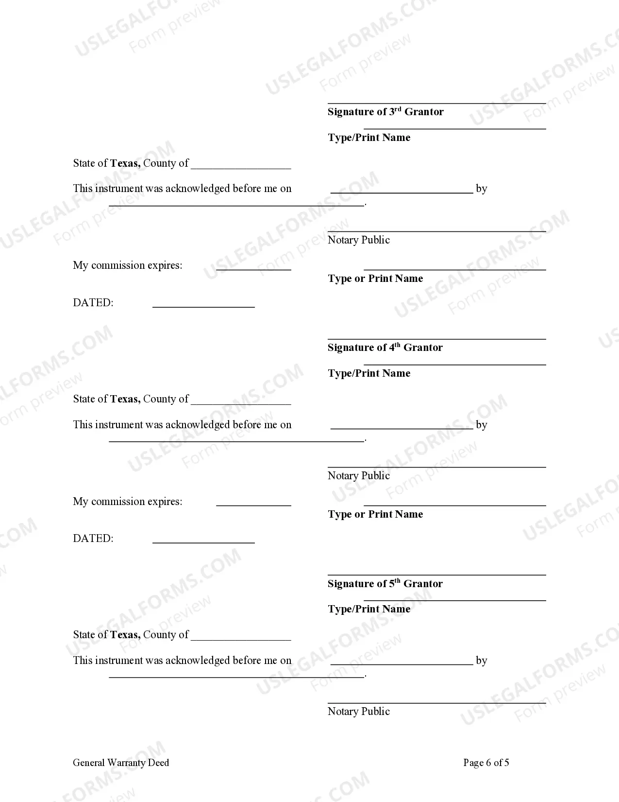 Preview General Warranty Deed Transferring Life Estate from Six Individuals to an Individual