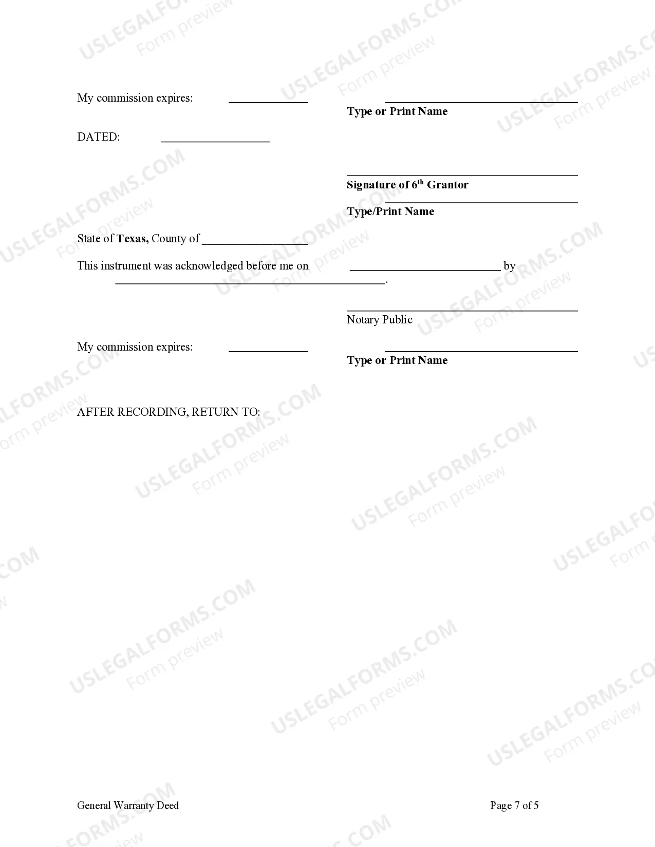 Preview General Warranty Deed Transferring Life Estate from Six Individuals to an Individual